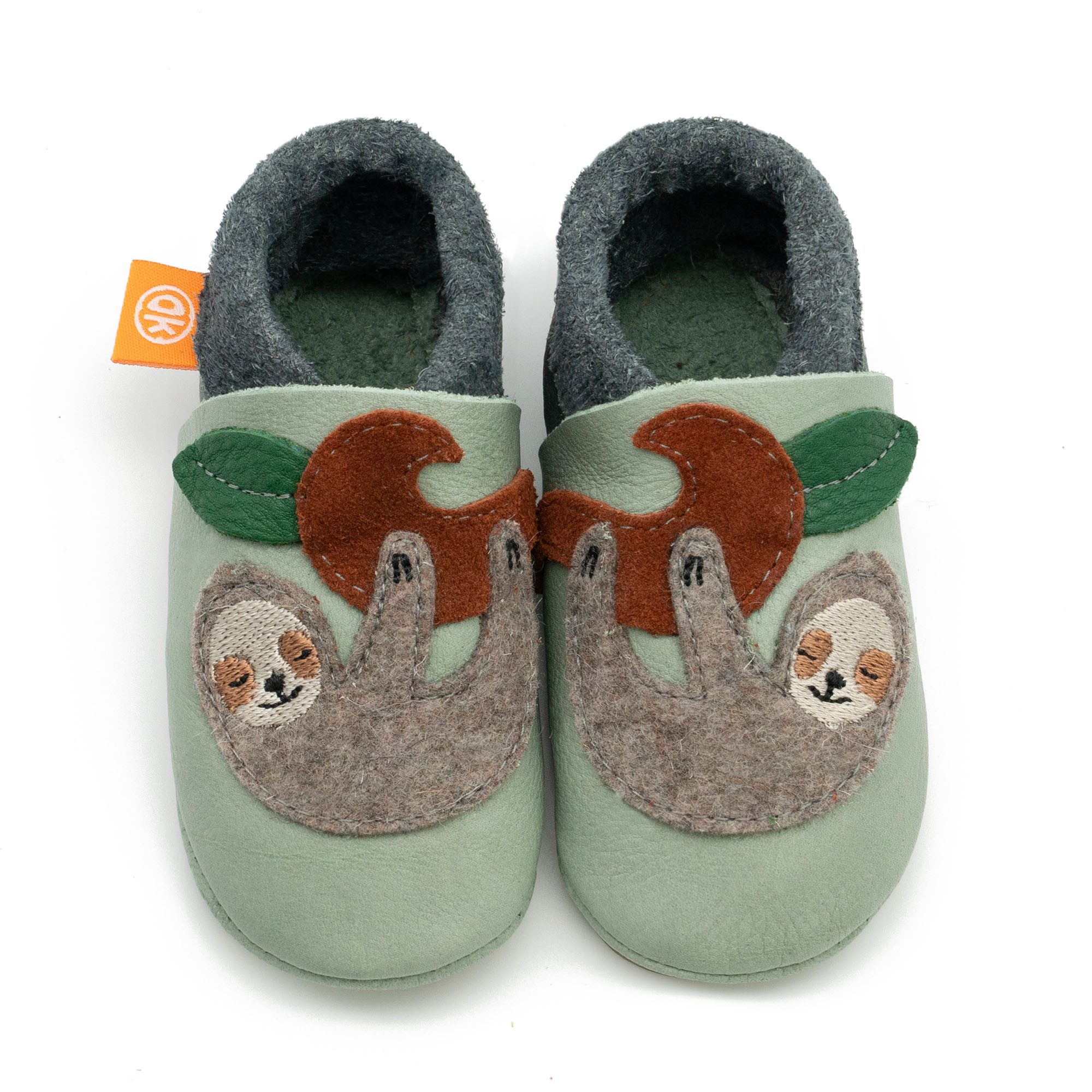 Orangenkinder® Hausschuhe Kindergarten Pauli das Faultier Hausschuh pflanzlich gegerbtes Leder, Made in Germany, Kindergartenschuh