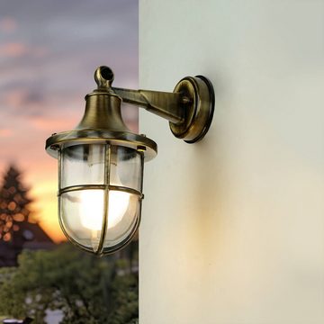 Licht-Erlebnisse Außen-Wandleuchte SANTORIN, ohne Leuchtmittel, Wandlampe Messing IP64 Maritim wetterfest Balkon Terrasse Hof
