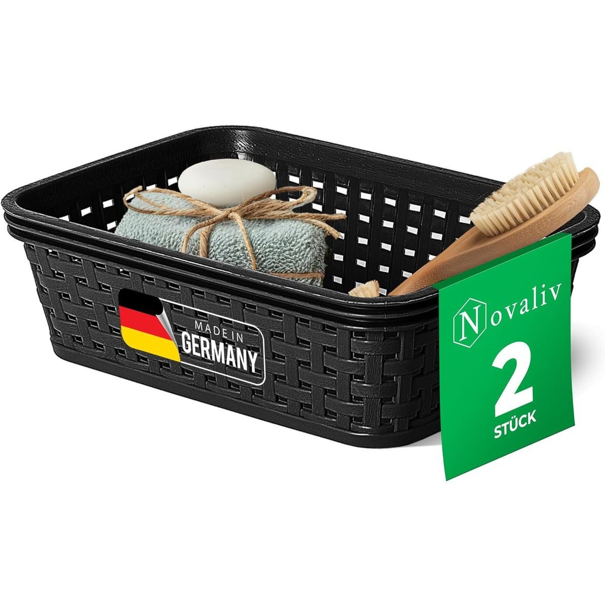 Novaliv Aufbewahrungsbox 30978-2x (2 St), Novaliv 2 Stück Eleganter Aufbewahrungskorb in Rattan-Optik Schwarz