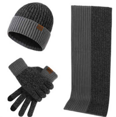 ManKle Strickhandschuhe Wintermütze Thermohandschuhe Schal Strickmütze 3STÜCK für Damen Herren