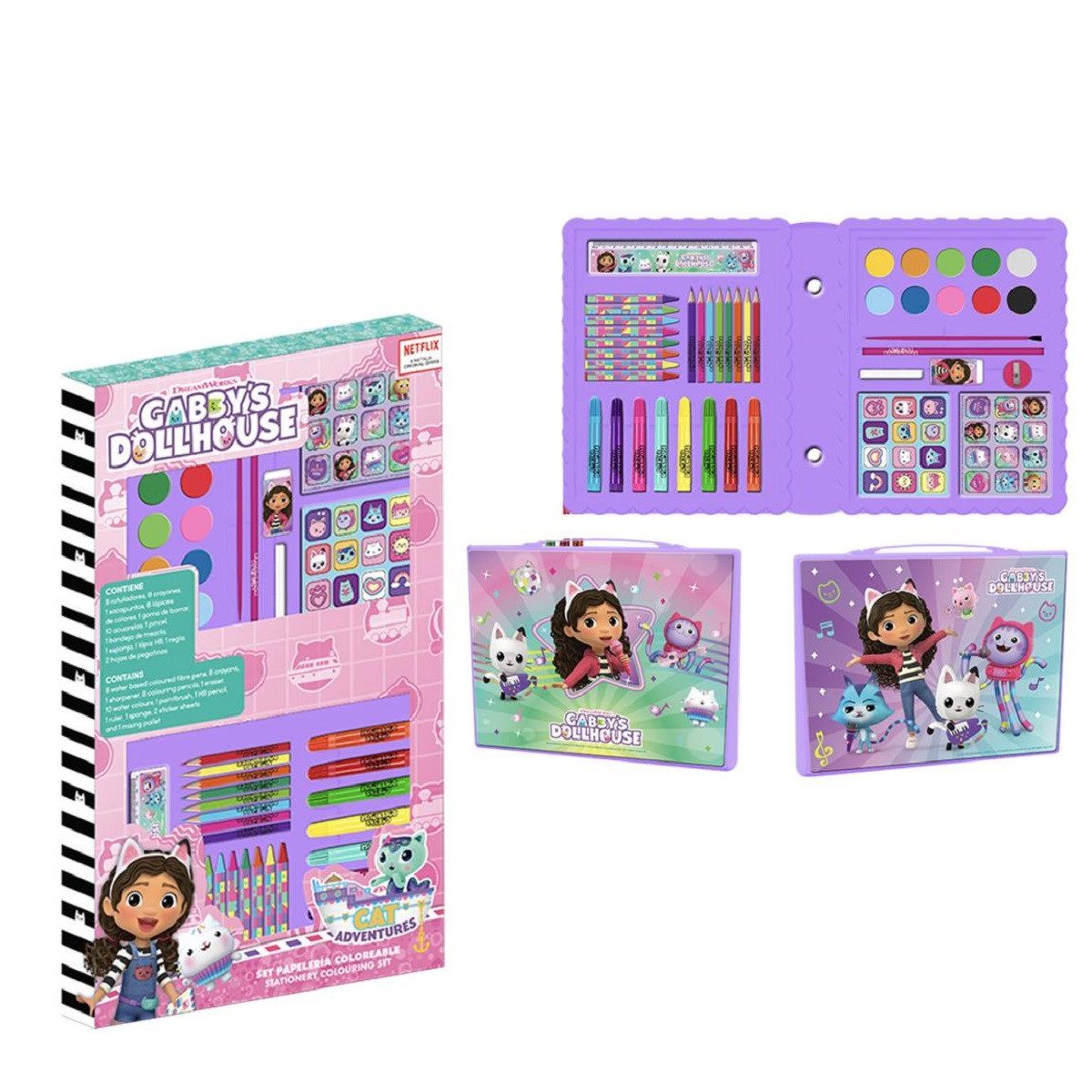 Cerda Kreativset Gabby’s Dollhouse Mal und Schreibset Kinder Schreibwaren-Set, (Mal- und Schreibset, Schreibwaren-Set für Kinder Ausmalbar Mit Serienmotiven), Ausmalbares Design