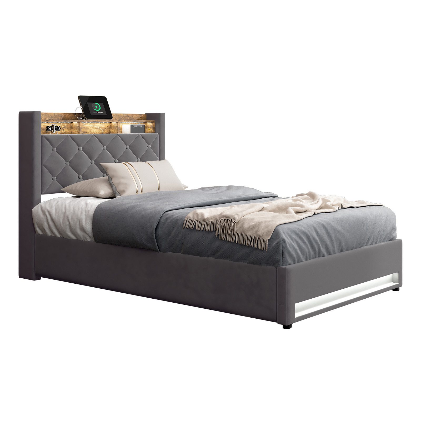 REDOM Polsterbett Stauraumbett Funktionsbett (Elegantes Polsterbett günstig online kaufen