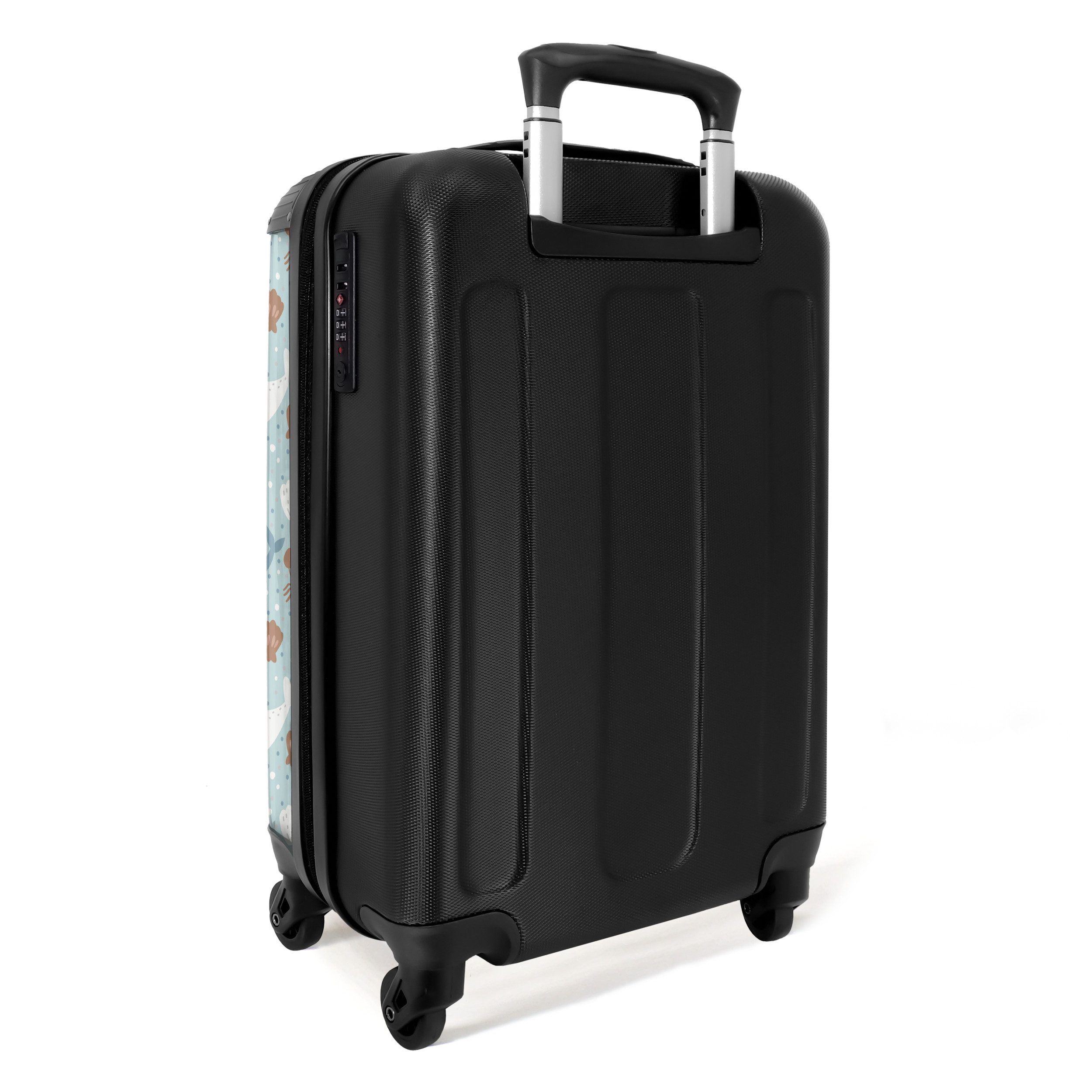 NoBoringSuitcases.com© Kinderkoffer Seetiermuster mit Delphinen, Robben und Krabben 55x35x20cm, 4 Rollen, Kinder Koffer Klein, Trolley Handgepäck, Reisekoffer