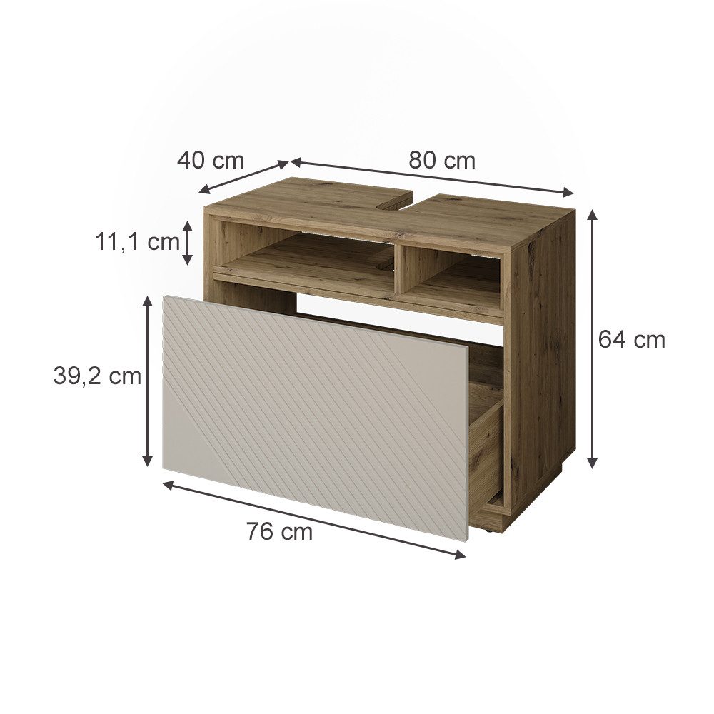Vicco Waschbeckenunterschrank Beatrice, Cashmere/Artisan-Eiche, 80 x 64 cm mit Schublade (1-St)