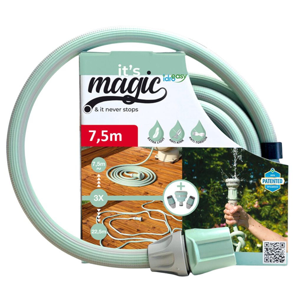 Idro Easy Gartenschlauch Magic, multifunktionale Brause (6 Wasserstrahl-Einstellungen), (1/2) Mintgrün, bis zu 7,5 m dehnbar
