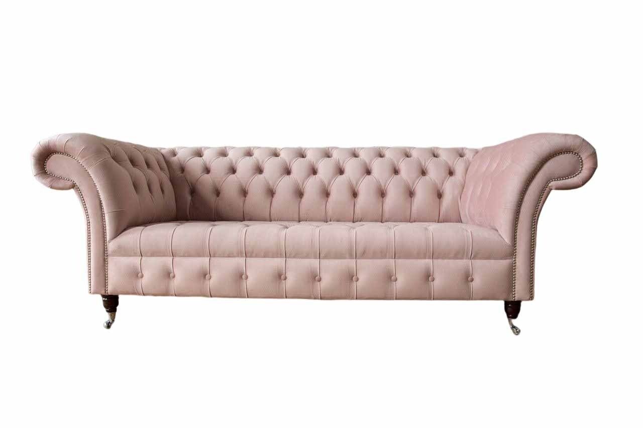 JVmoebel Sofa Chesterfield 3 Sitzer Rosa Design Couchen Polster Sofas Stoff Textil, Made In Europe