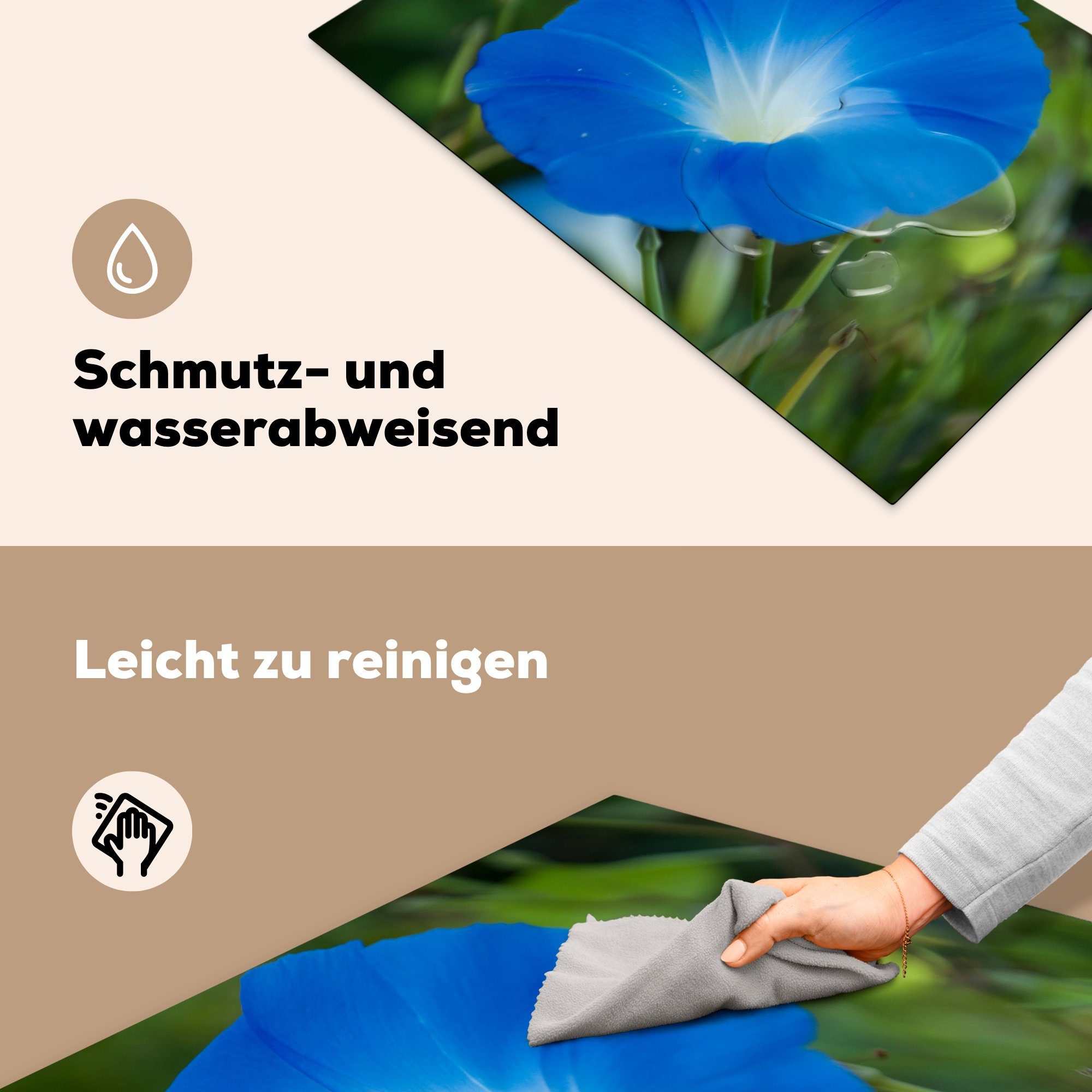 MuchoWow Herdblende-/Abdeckplatte Blaue Orchidee vor Vinyl, für Ceranfeldabdeckung Schutz (1 Hintergrund, Induktionskochfeld die küche, cm, tlg), verblasstem 81x52