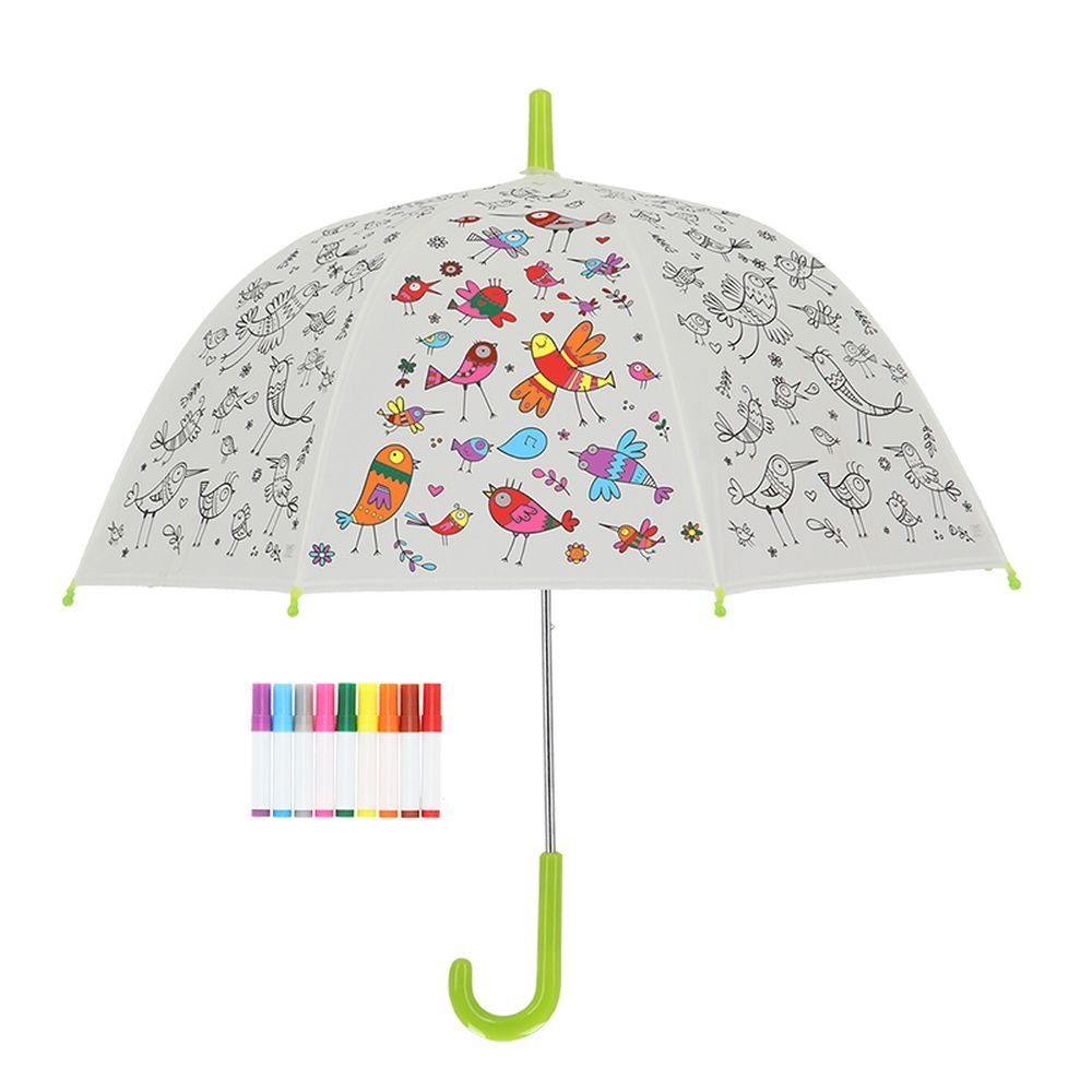 Rivanto Stockregenschirm, Kinder Regenschirm Ø 70,5 zum selbst Ausmalen, Motiv Vögel