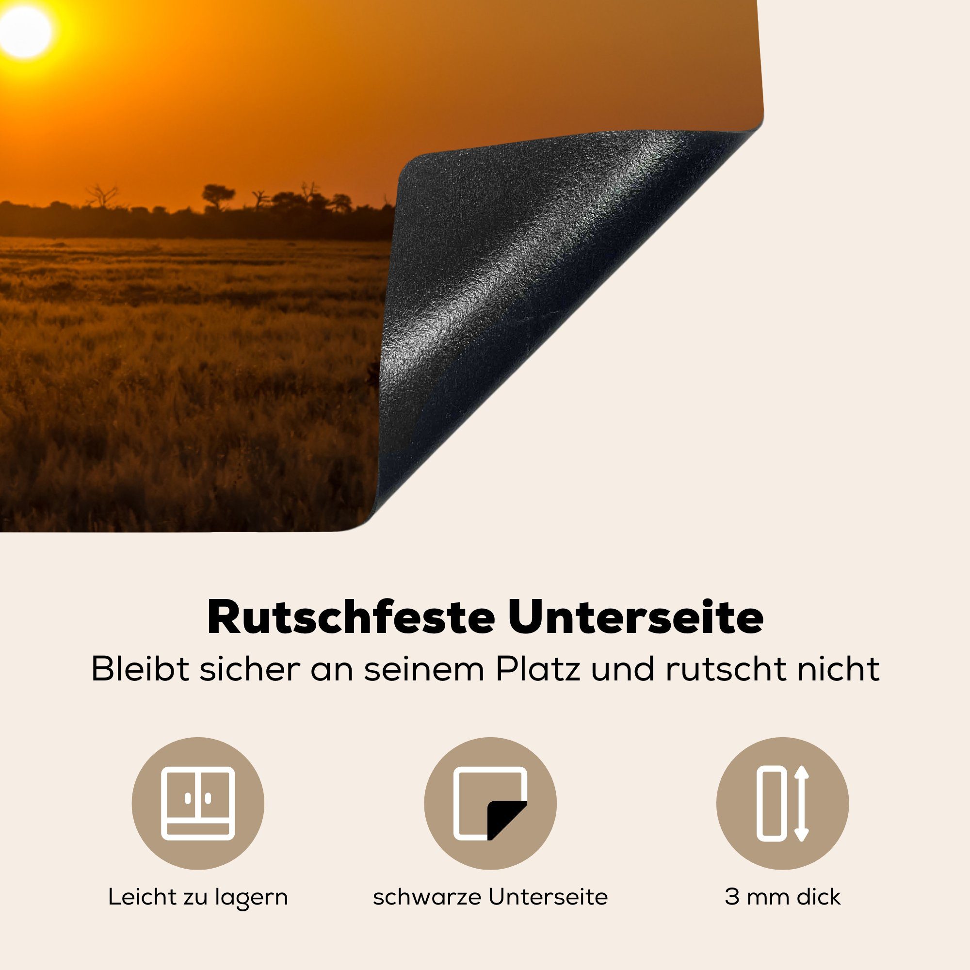 Herdblende-/Abdeckplatte Sonnenaufgang, Schutz Savanne (1 küche, bei 81x52 Ceranfeldabdeckung Vinyl, tlg), cm, die für Induktionskochfeld Afrikanische MuchoWow