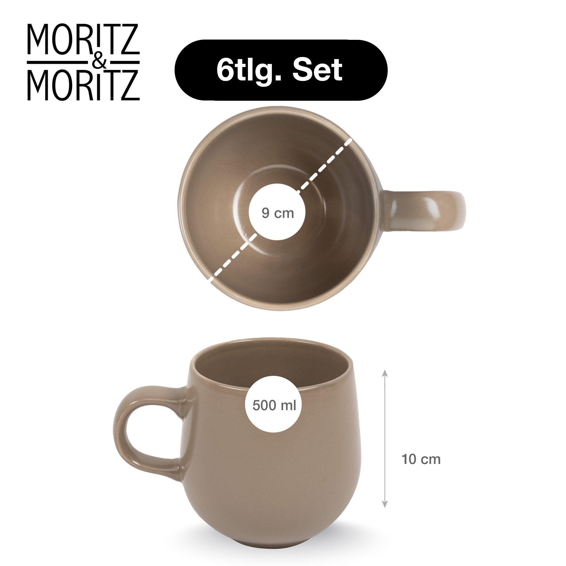 Moritz & Moritz Tasse ALHAMBRA Kaffeebecher Mousse, 6-tlg., Steinzeug, Hochwertiges Steinzeug, Spülmaschinengeeignet