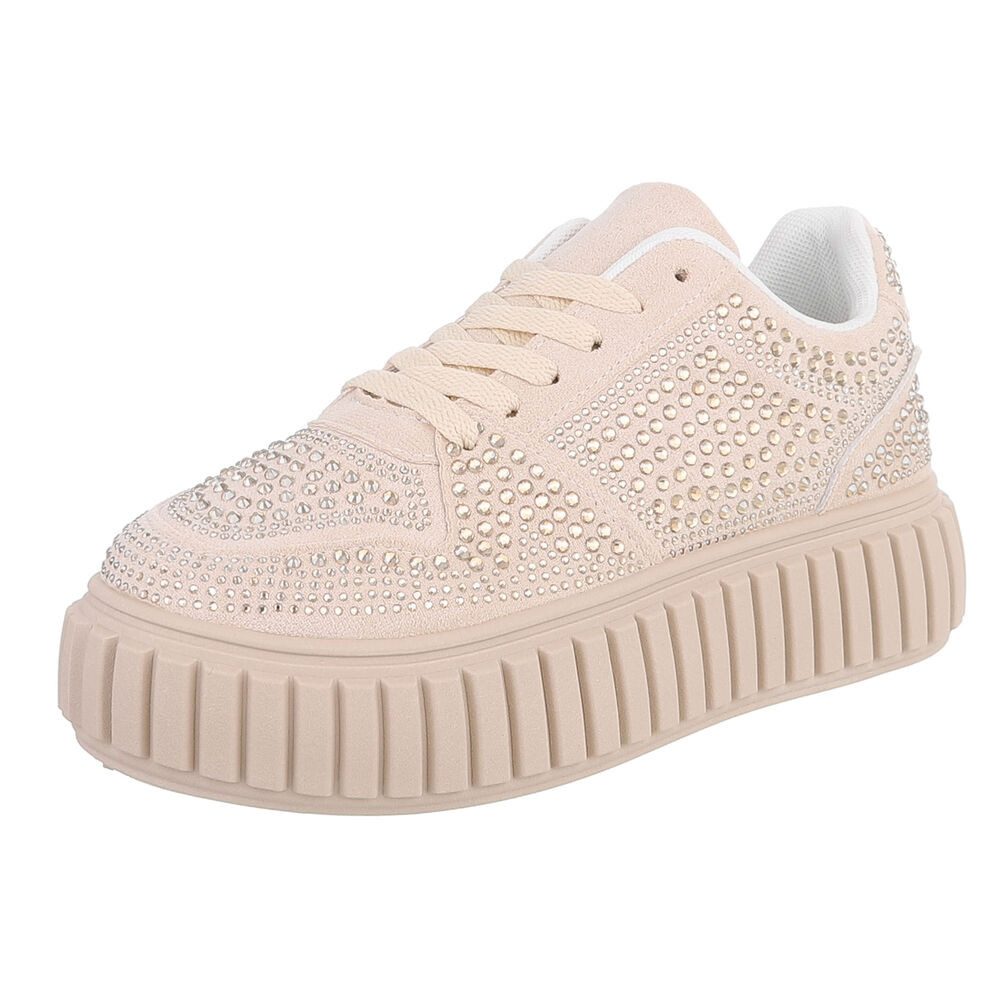 Ital-Design Modischer Sneaker mit Glitzerdetails für Damen Sneaker (91116916) Flach Sneakers Low in Beige