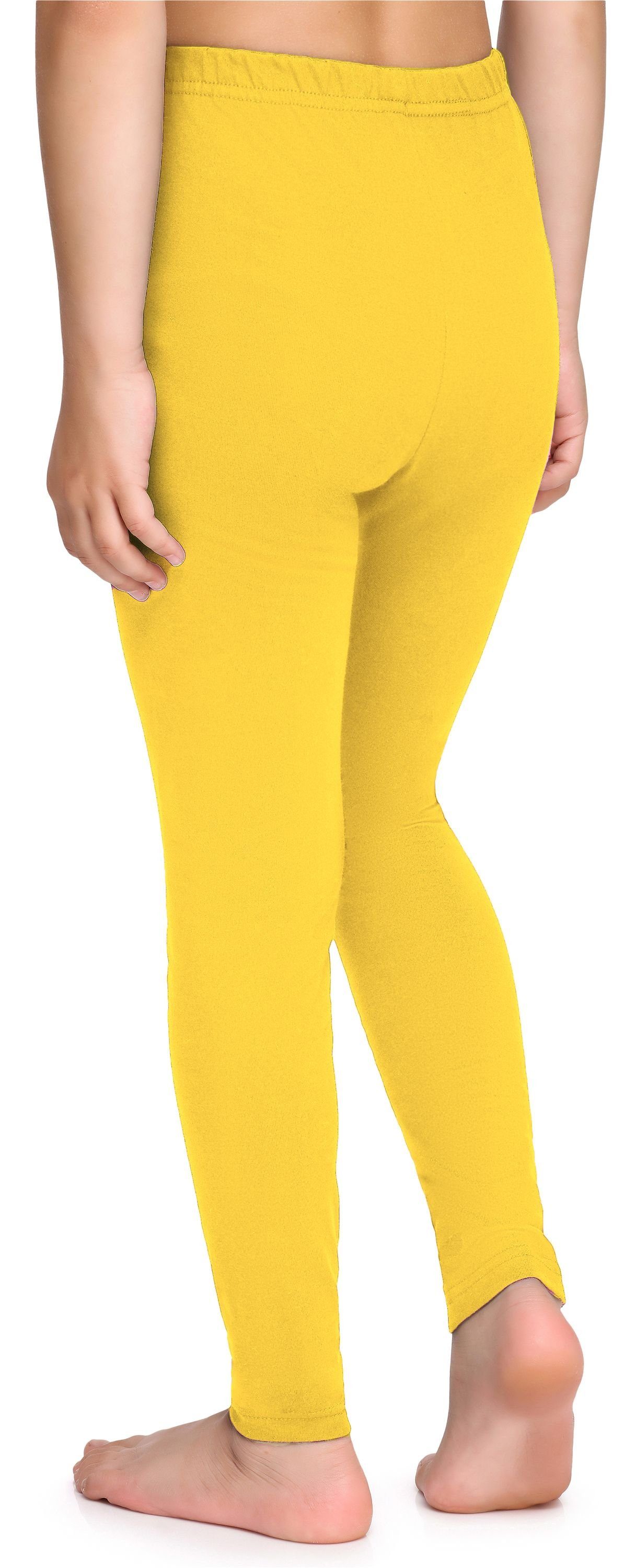 Leggings Merry Lange Baumwolle MS10-225 Mädchen elastischer Leggings Style Gelb Bund aus (1-tlg)
