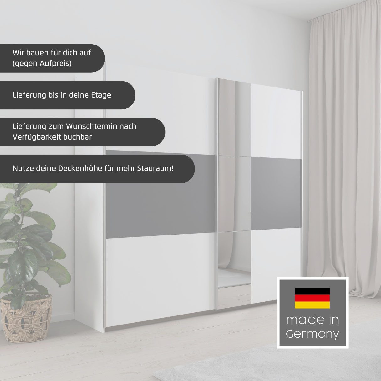 rauch Schwebetürenschrank Kleiderschrank Schrank Garderobe TOPSELLER ASTANA (3 Ausstattungen BASIC/CLASSIC/PREMIUM (inkl. SOFT-CLOSE-FUNKTION) mit 3 Spiegelelementen, Metallgriffleisten alufarbig MADE IN GERMANY