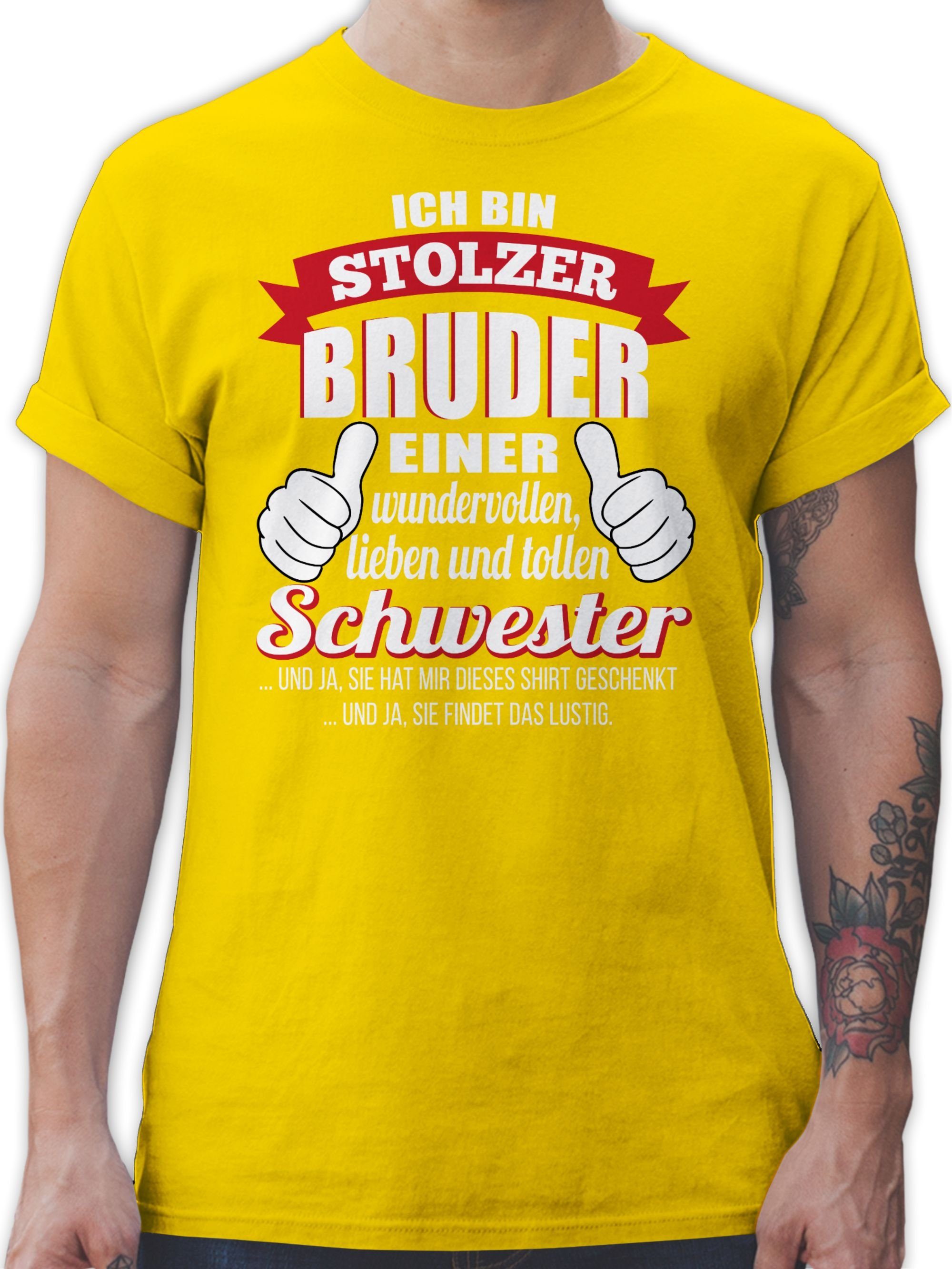 Shirtracer T-Shirt Stolzer Bruder einer wundervollen Schwester Bruder 3 Gelb