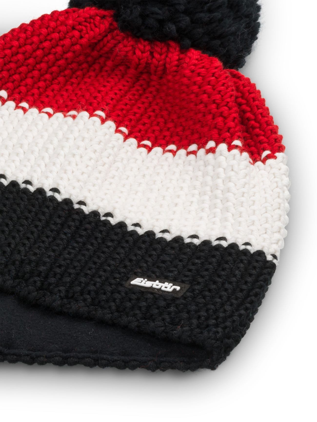 Eisbär Bommelmütze Wintermütze Star mit Bommel (Pompon) schwarz/weiss/rot - 1 Stück