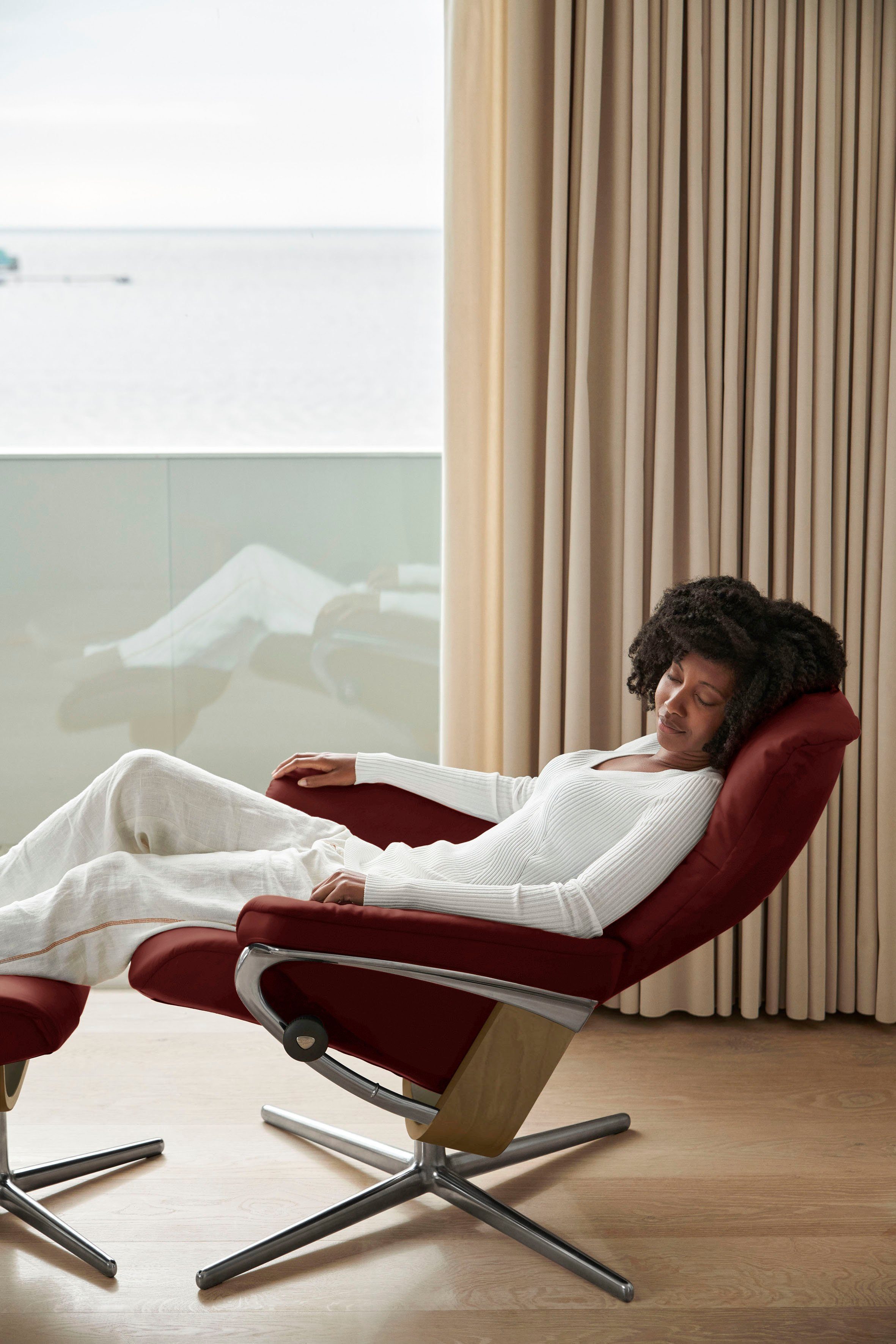 Eiche (Set, Relaxsessel Stressless® mit Relaxsessel Cross S, & Hocker, L, Holzakzent mit Größe Base, Hocker), Mayfair M mit