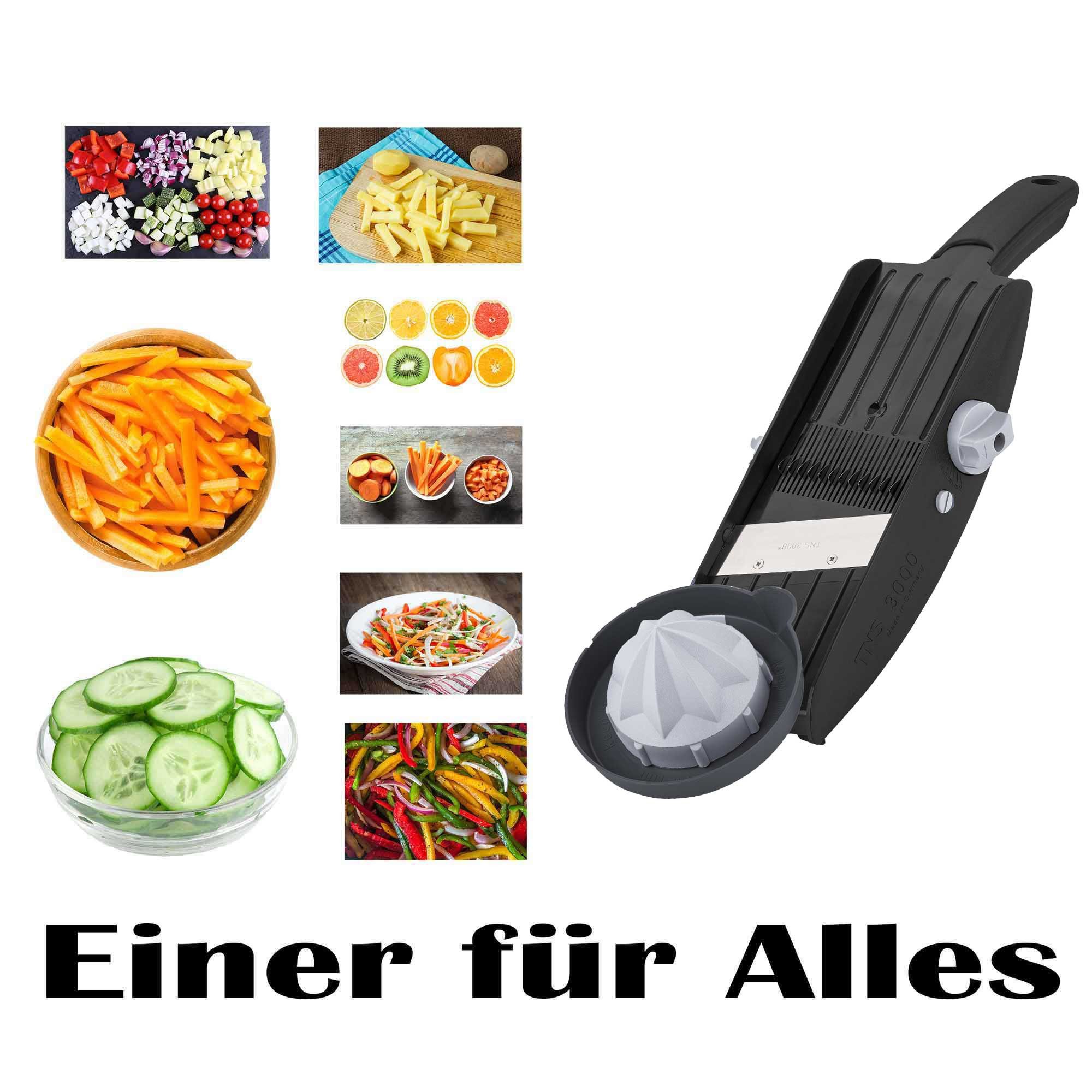 Gemüsehobel TNS 3000 GEMÜSEHOBEL Multireibe, Gurkenhobel, Julienne Schneider "ALL, Kunststoff, (mit Restehalter, 2-St), 32 Einstellmöglichkeiten