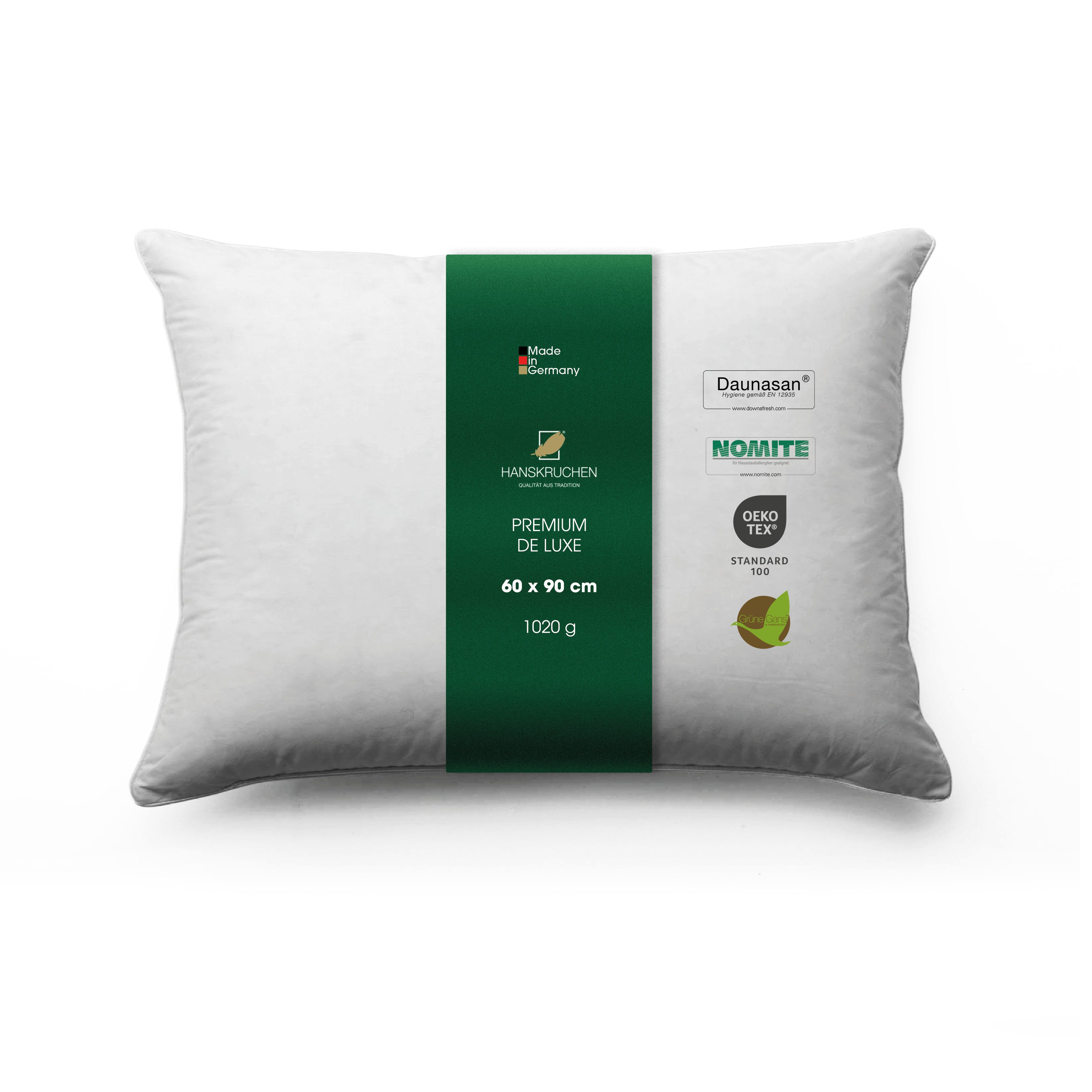 HANSKRUCHEN Daunenkissen Premium de Luxe, Füllung: 90% Daunen, 10% Federn, Bezug: 100% Baumwolle, allergikerfreundlich