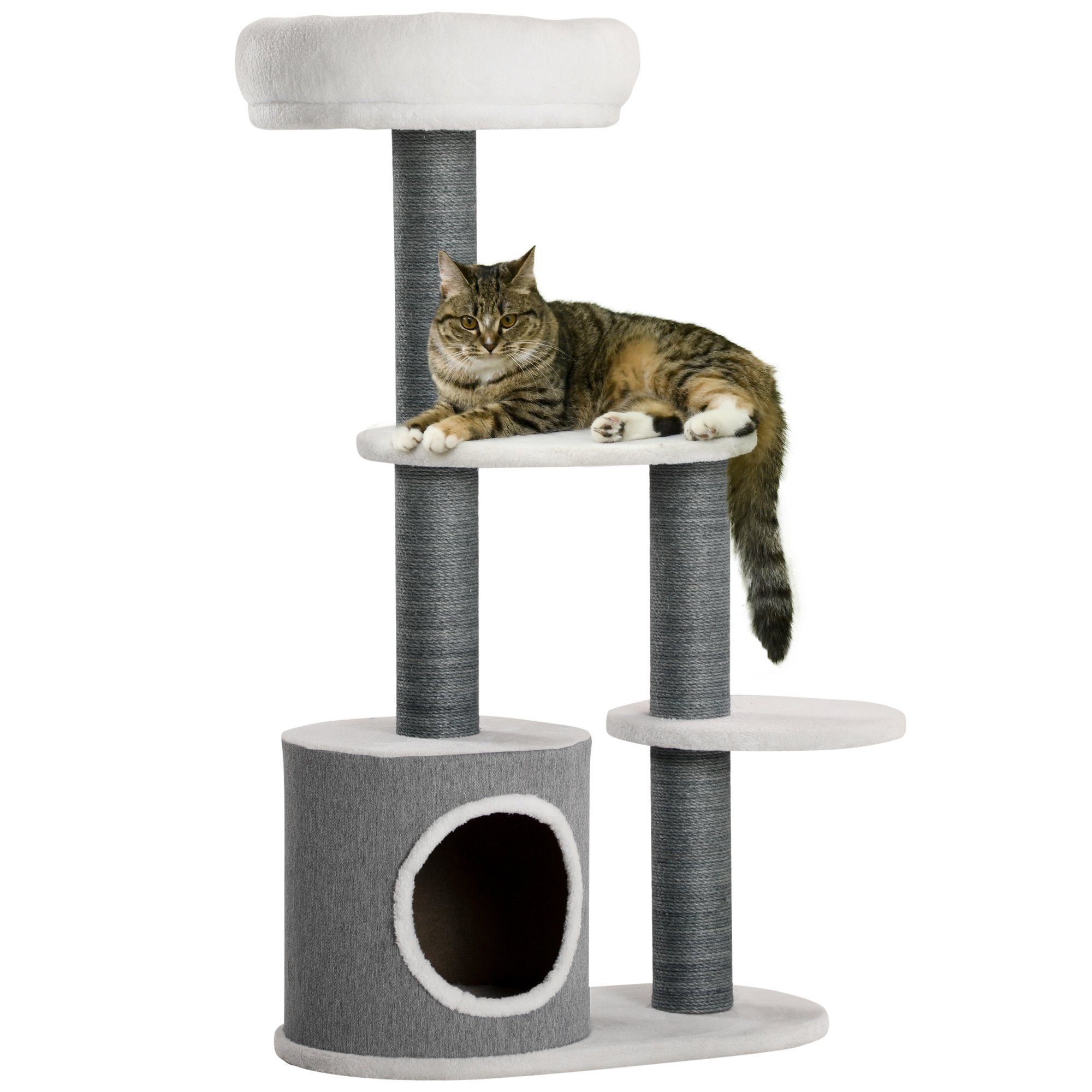 PawHut Kratzbaum Katzenkratzbaum mit Katzenhöhle, 3 Plattformen ... - Pawhut Kratzbaum Katzenkratzbaum Mit Katzenhoehle 3 Plattformen Katzenmoebel Grau Weiss 30 5b X 55 5l X 98h Cm