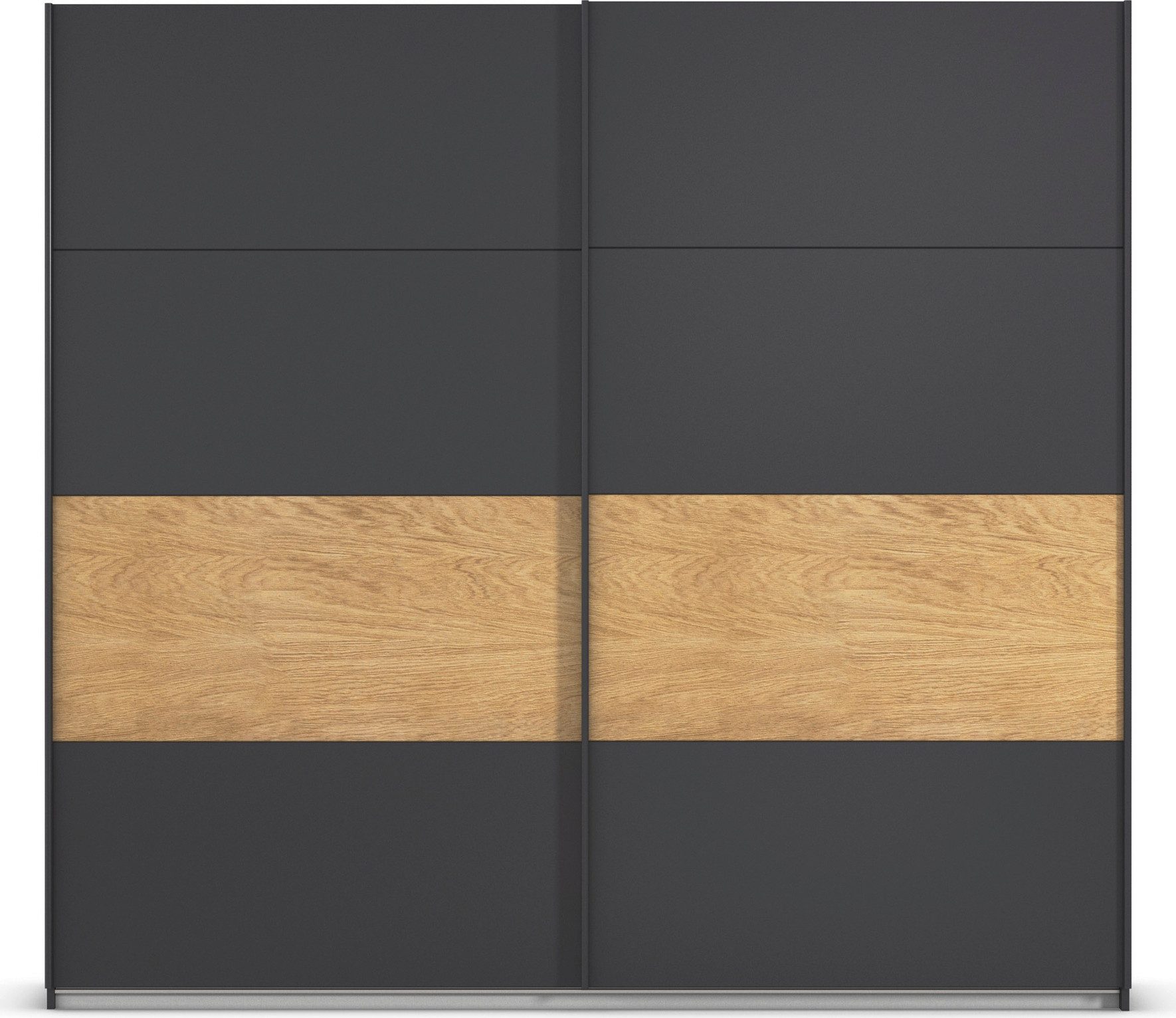rauch Schwebetürenschrank Kleiderschrank Schrank Garderobe Schlafzimmerschrank MALVA Bauchbinde abgesetzt in gebürstetem Eiche Furnier MADE IN GERMANY