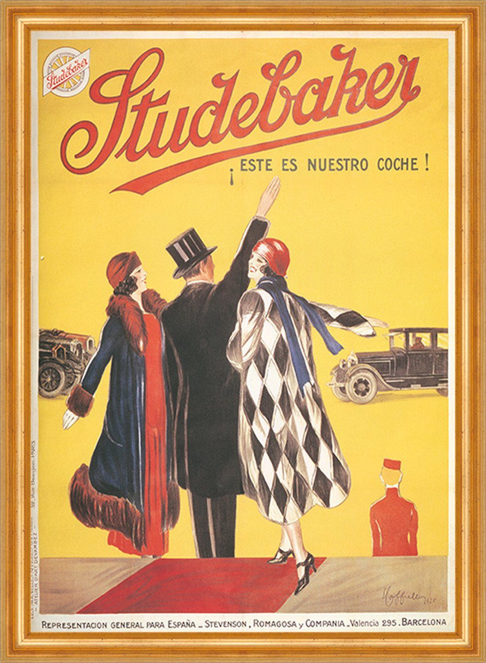 Kunstdruck Studebaker Automobile Barcelona Jugendstil Werbung 046 Gerahmt