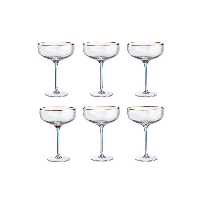 BUTLERS Sektglas SMERALDA 6x Champagnerschalen mit Goldrand 400ml, Glas, mundgeblasen