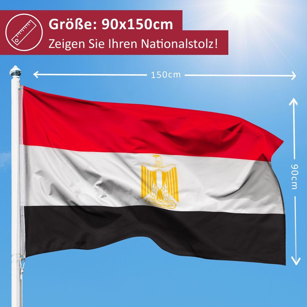 PHENO FLAGS Flagge Ägypten Flagge - Ägyptenfahne 90 x 150 cm, Strapazierfähige Fahne für Fahnenmast, mit 2 Ösen