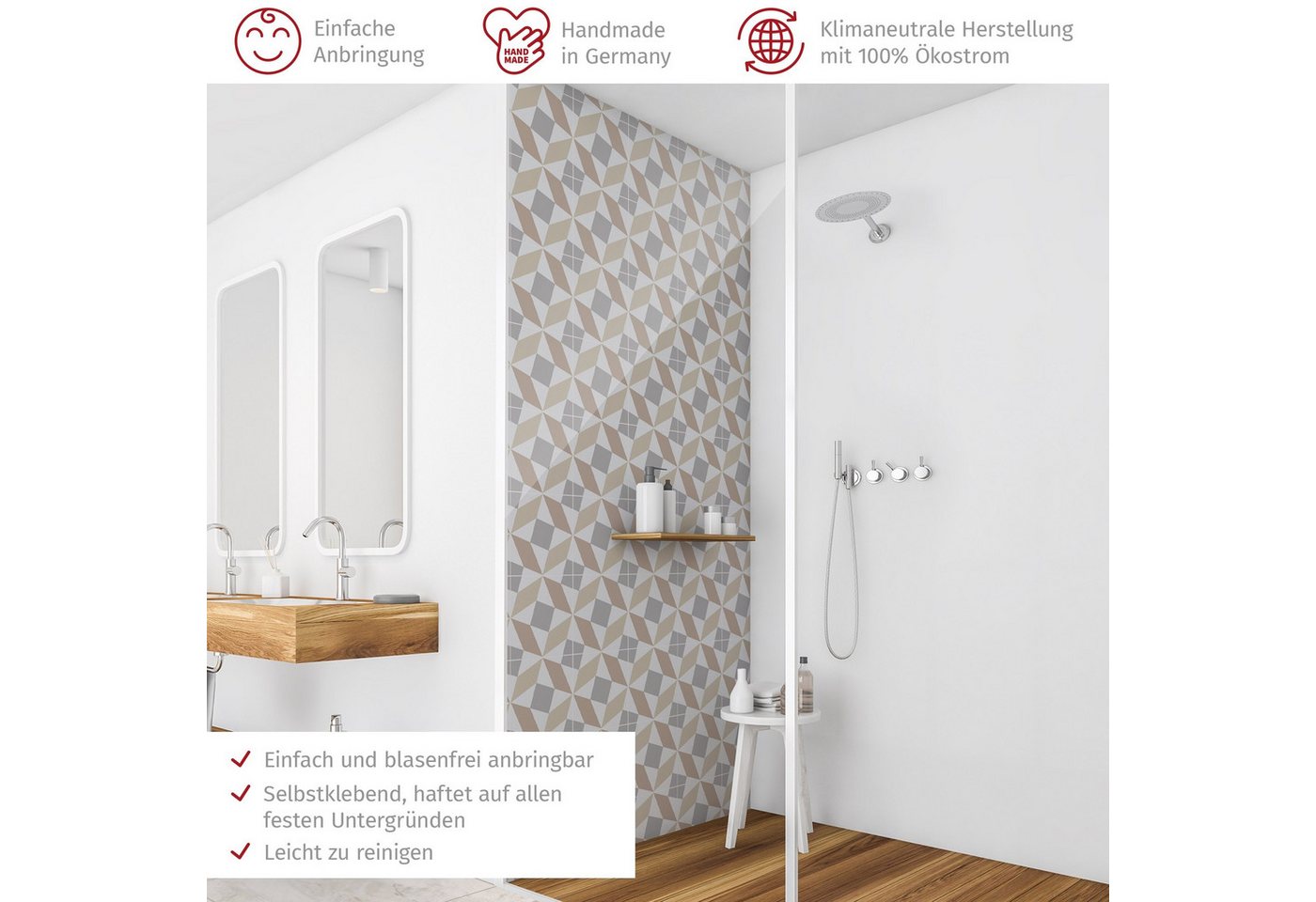 Thumbnail - Bilderdepot24 Badrückwand Fliesenoptik beige Duschrückwand ohne Bohren Dusche, (1-tlg., Hart-Folie Smart matt 0,35 mm), ...