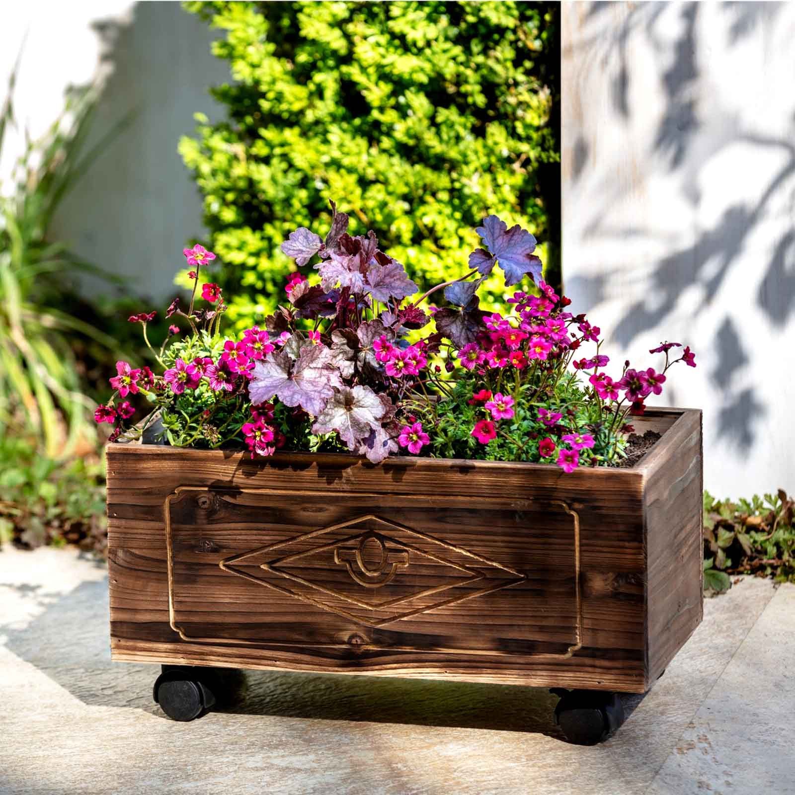 HAC24 Blumenkasten Mobiler Pflanzenwagen aus Holz günstig online kaufen