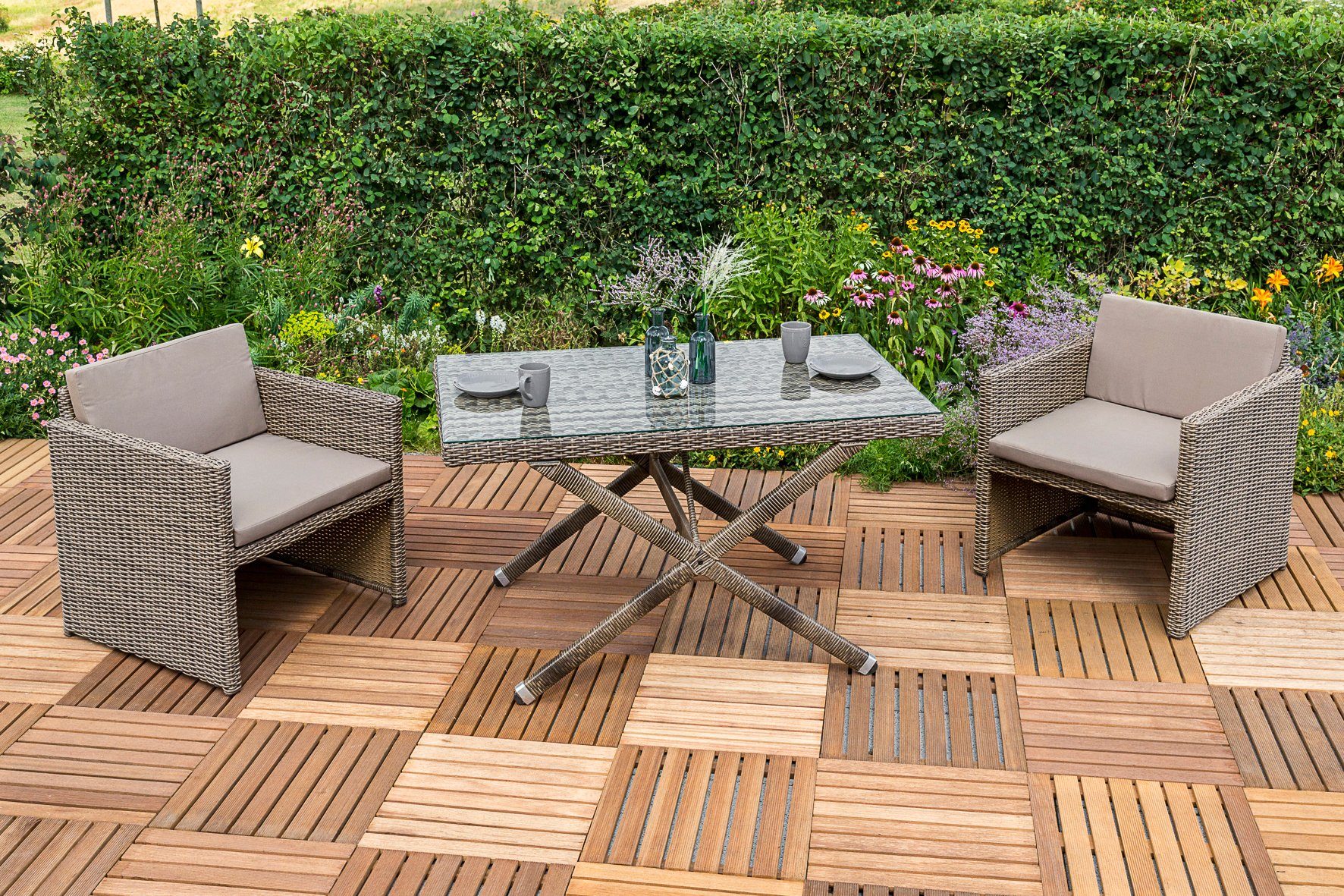 MERXX Gartenmöbelset »Avola«, (7-tlg), 2 Sessel, Tisch 130x80 cm