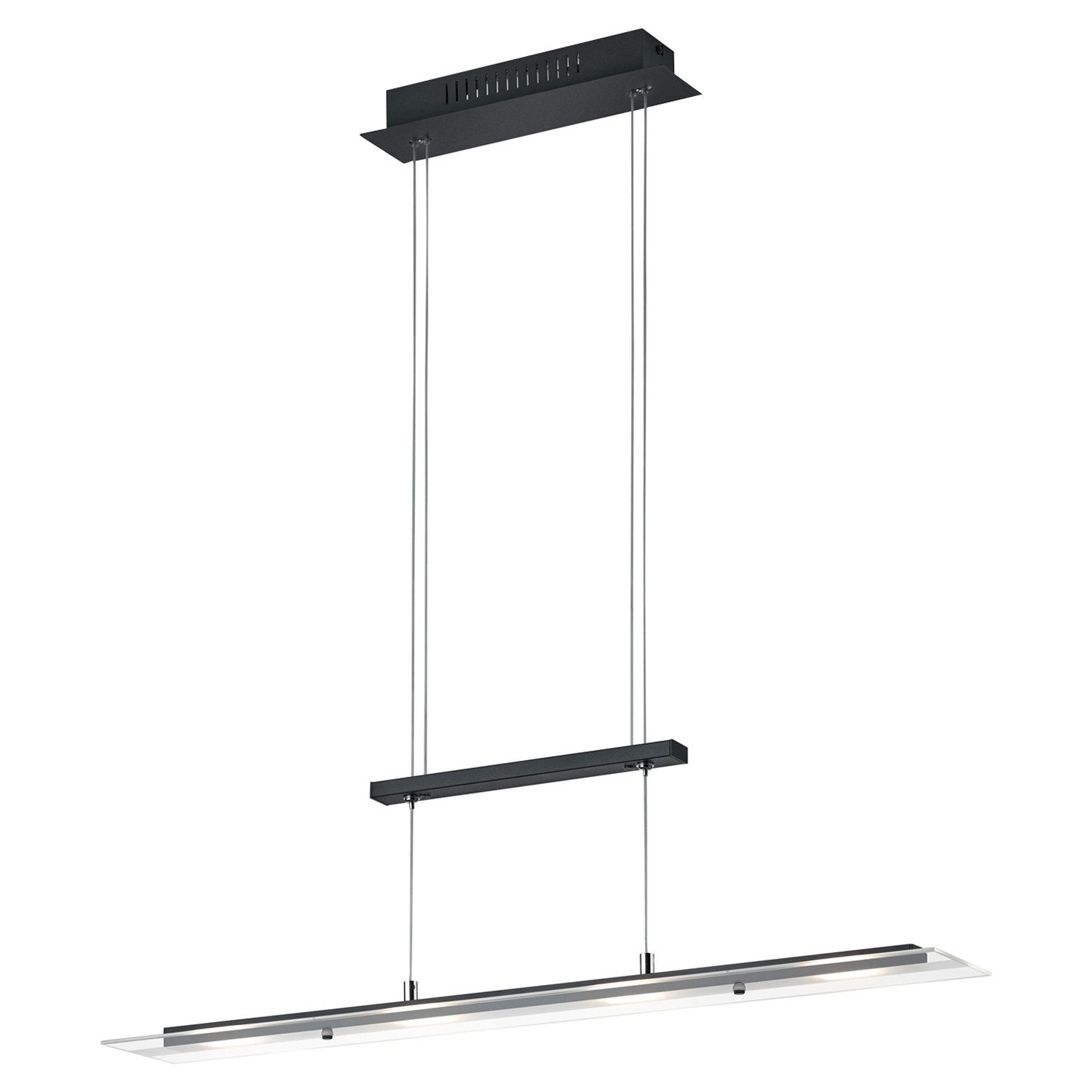 Reality Leuchten LED Pendelleuchte MILOS, 4-flammig, Schwarz, Transparent, Metall, Höhenverstellbar, LED fest integriert, Extra-Warmweiß, Hängeleuchte, Hängelampe