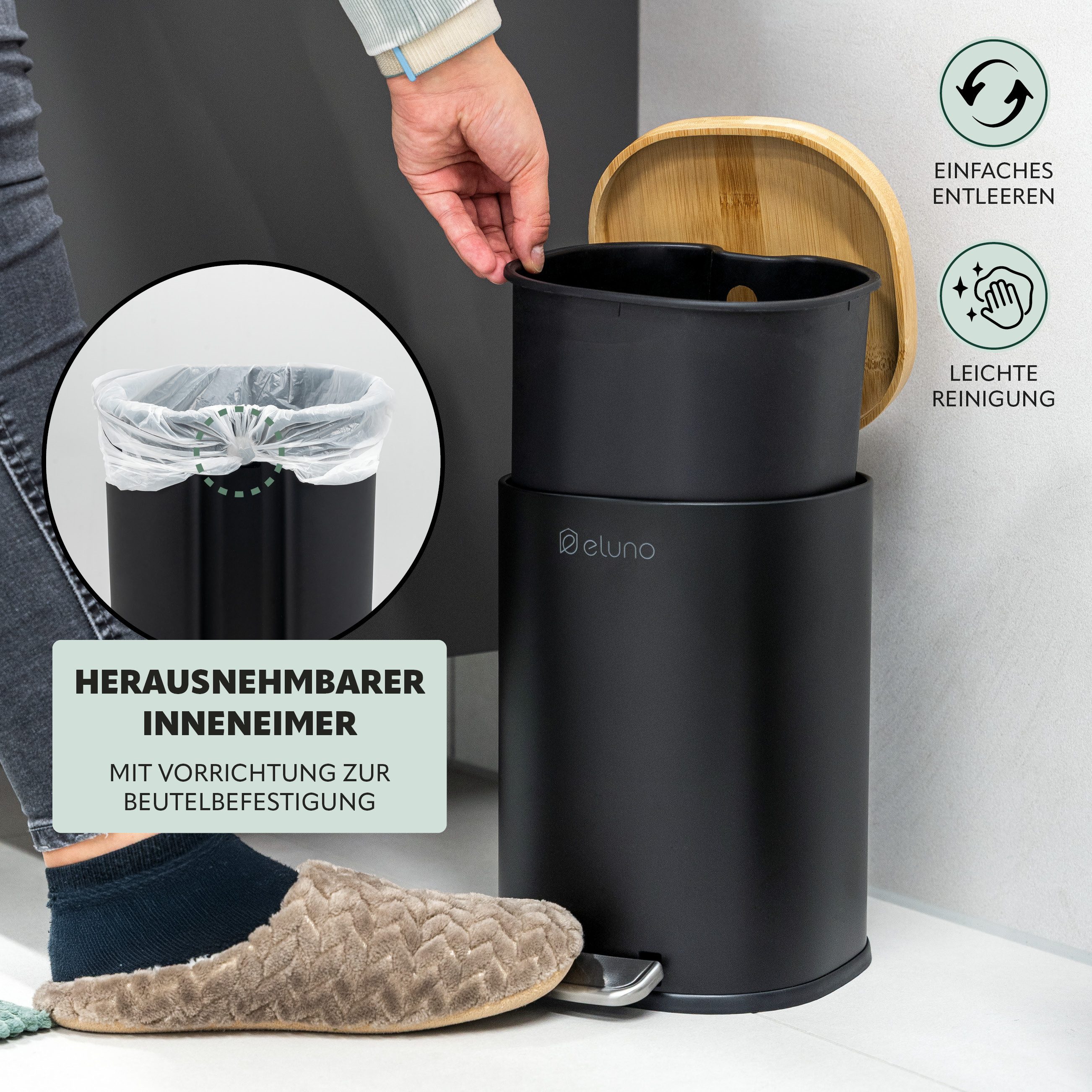 eluno Badaccessoire-Set Badezimmerset aus Metall und Bambus, 2 tlg.