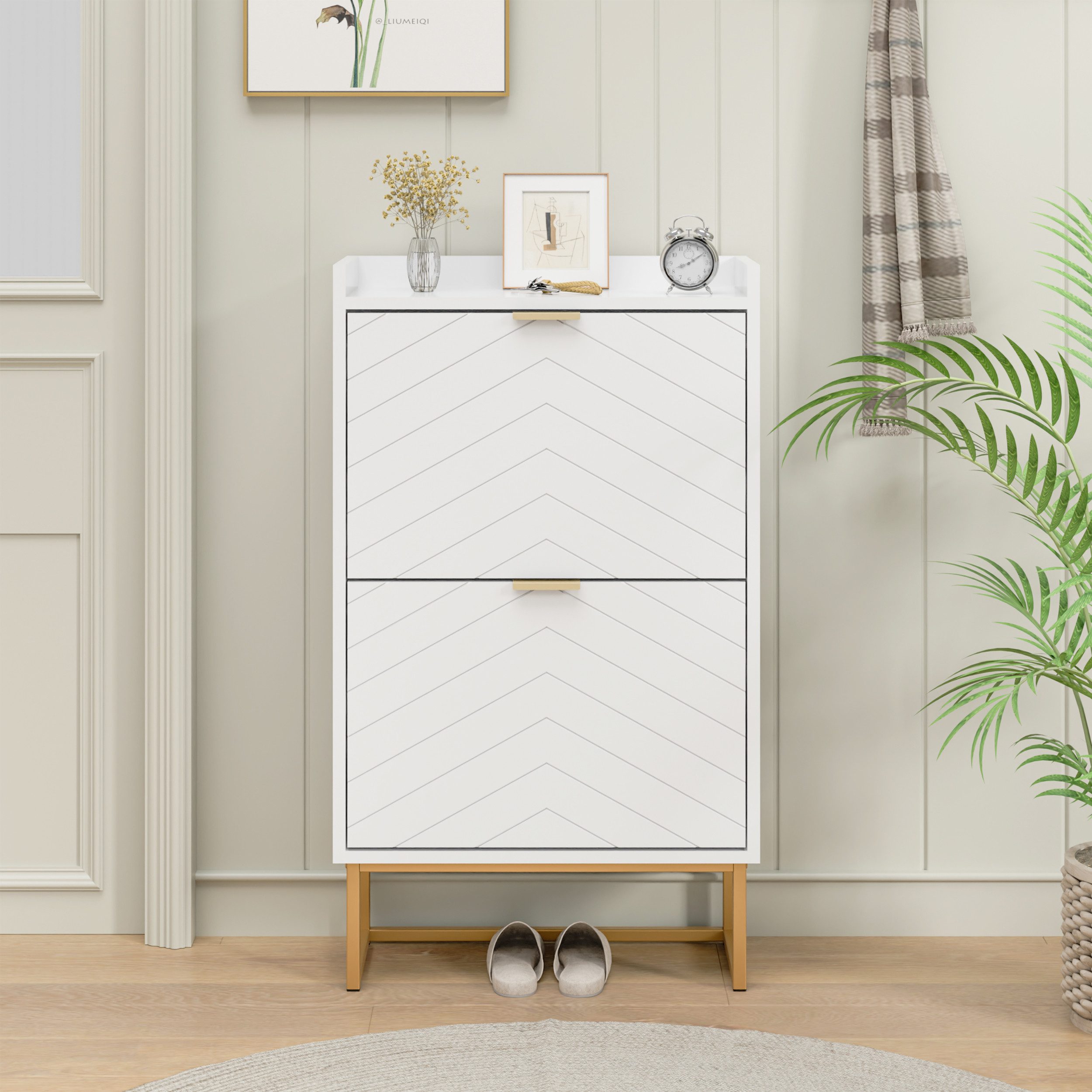 UEV Schuhschrank mit 2 Klappen 49,5x24,2x91cm Schuhregal Schukipper schmal günstig online kaufen