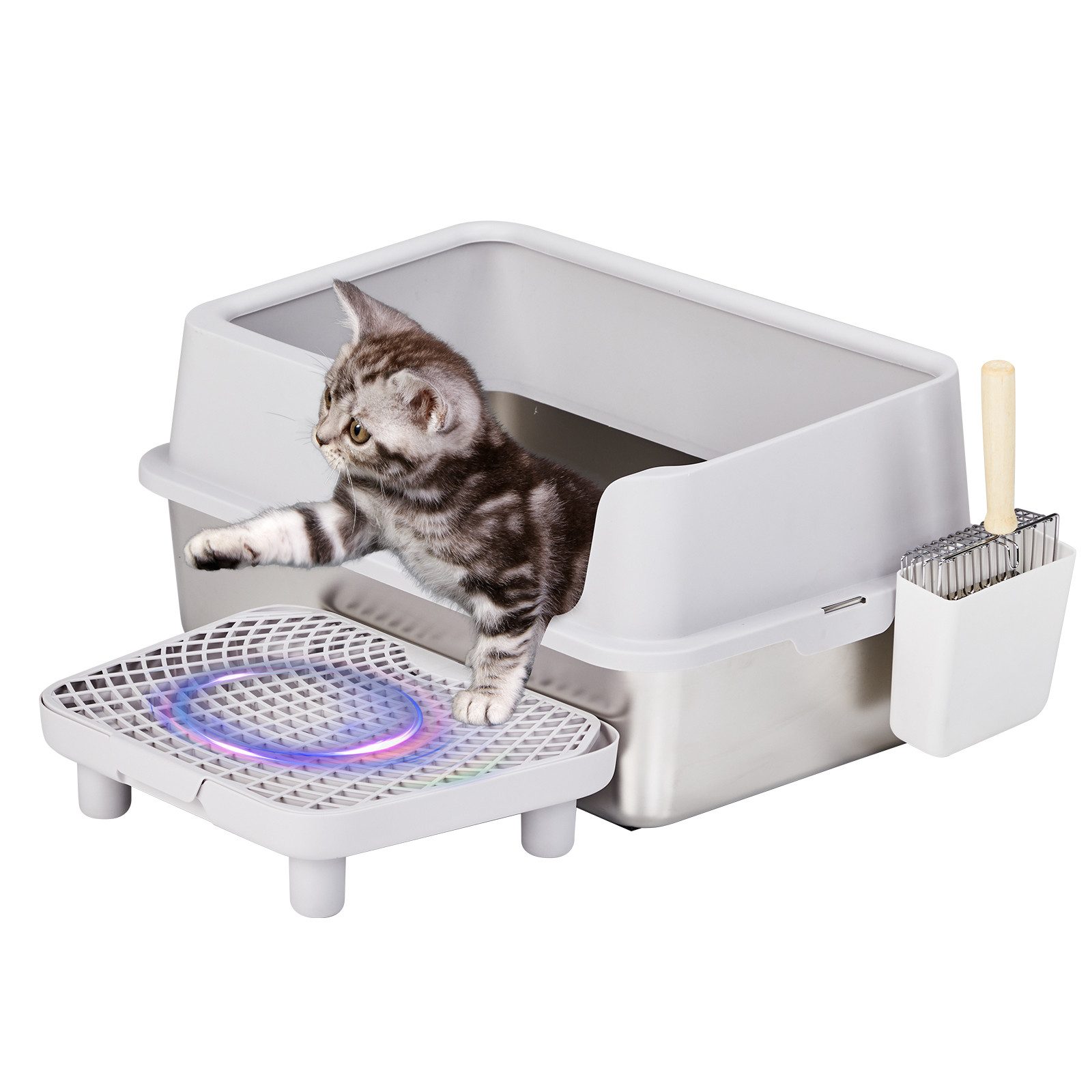 LALAHO Katzentoilette Katzenklo, Halbgeschlossen Edelstahl, mit Pedal und S günstig online kaufen
