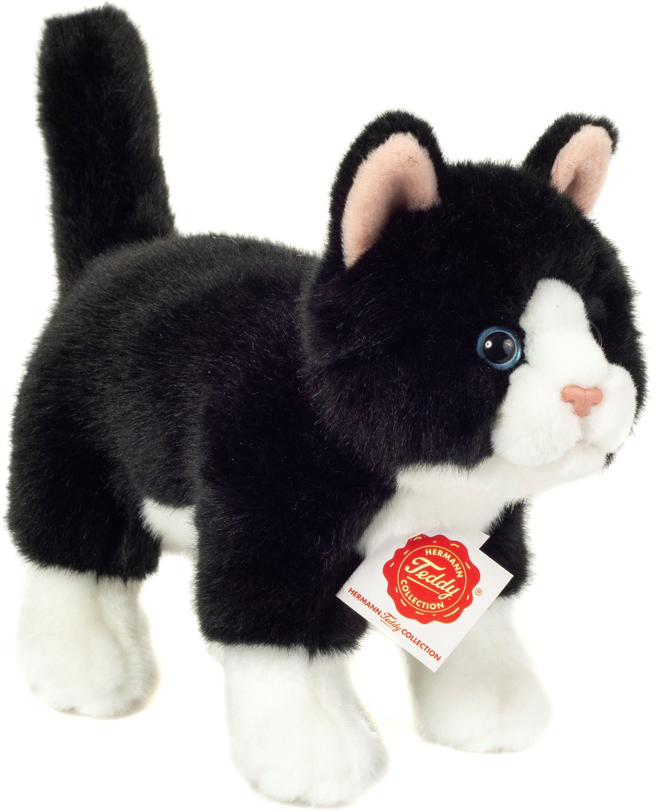 Teddy Hermann® Kuscheltier Katze 20 cm, schwarz/weiß, zum Teil aus recyceltem Material