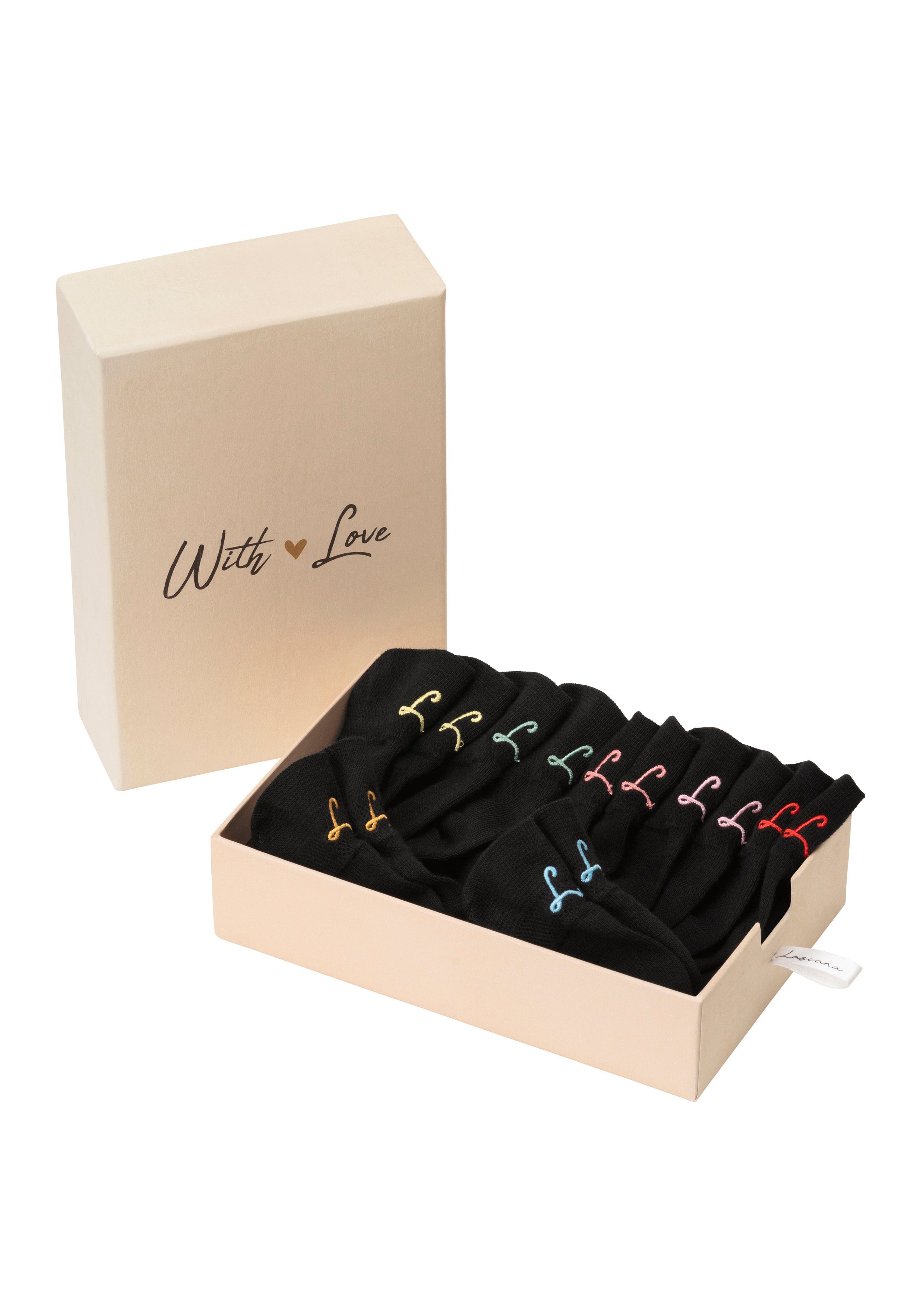 LASCANA Sneakersocken (Box, 7-Paar, Box) mit kleiner Stickerei