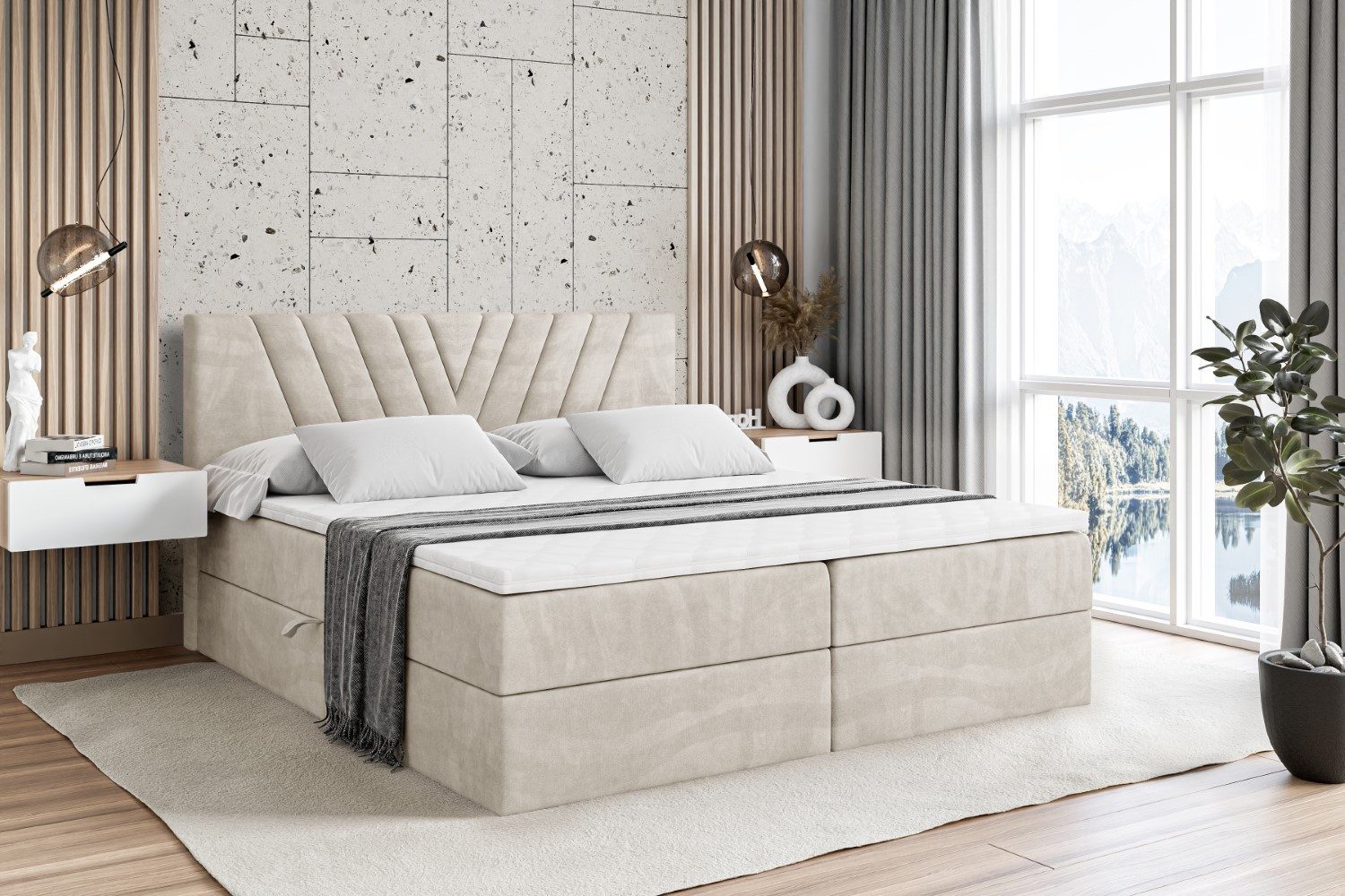 ALTDECOR Boxbett ERNINA (Multipocket-Matratze H4, H3 Matratze Bonellfederung, Topper, Kopfteil)