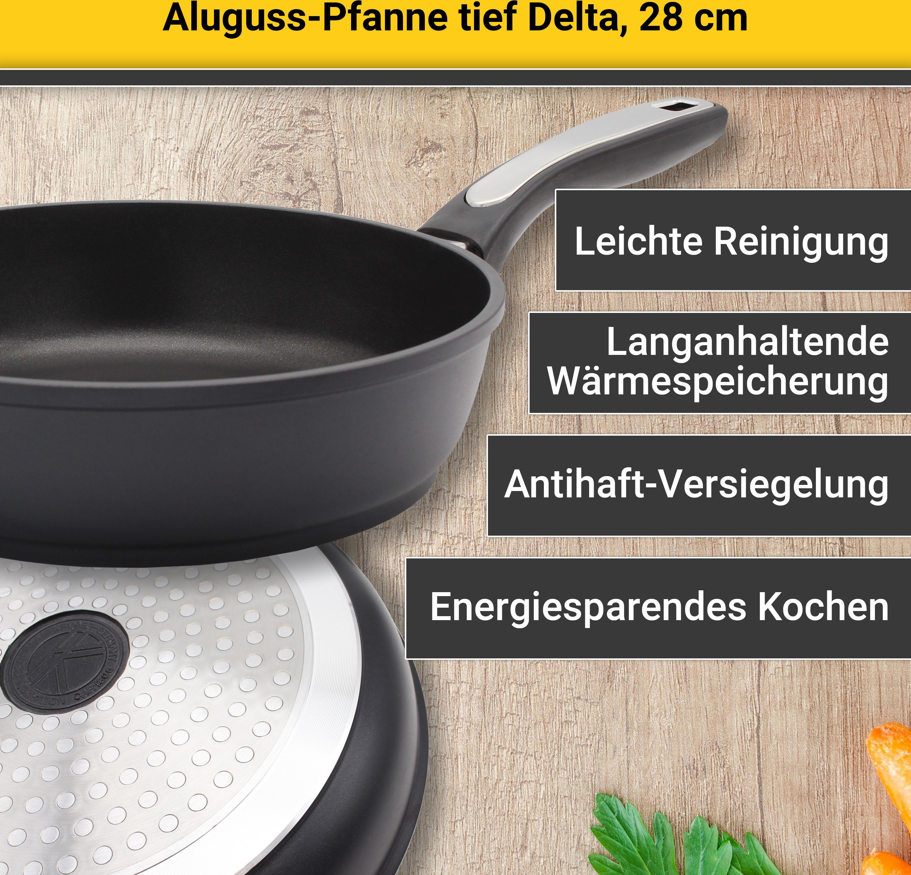 Krüger Bratpfanne Aluguss Pfanne tief DELTA, Aluminiumguss (1-tlg), für Induktions-Kochfelder geeignet, tiefe Ausführung – Bild 3 von 5