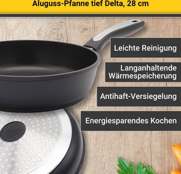 Krüger Bratpfanne Aluguss Pfanne tief DELTA, 28 cm, Aluminiumguss (1-tlg), für Induktions-Kochfelder geeignet, tiefe Ausführung