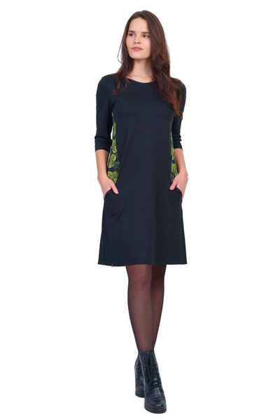 3Elfen A-Linien-Kleid A Linien Kleid Katrinchen schwarz Blätter by 3Elfen