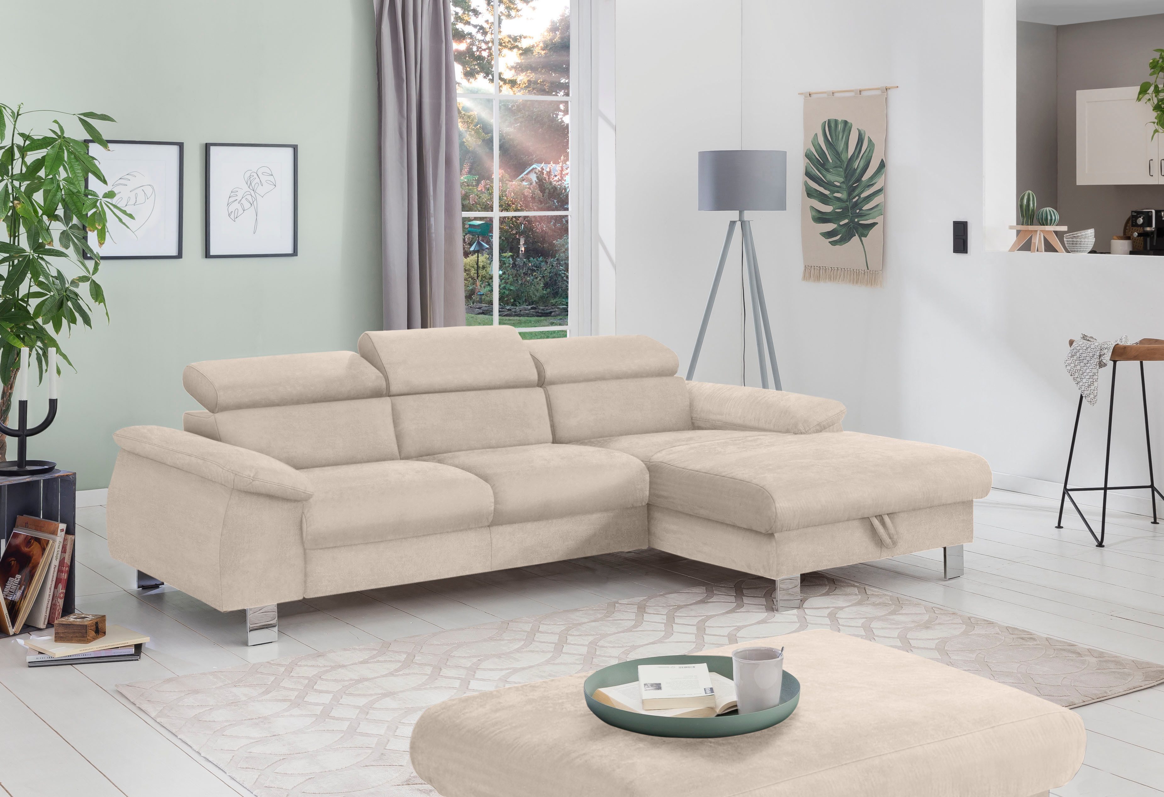 COTTA Ecksofa Komaris L-Form, B: 244 cm, mit Kopfteilverstellung, optional Bettfunktion, Bettkasten & Licht