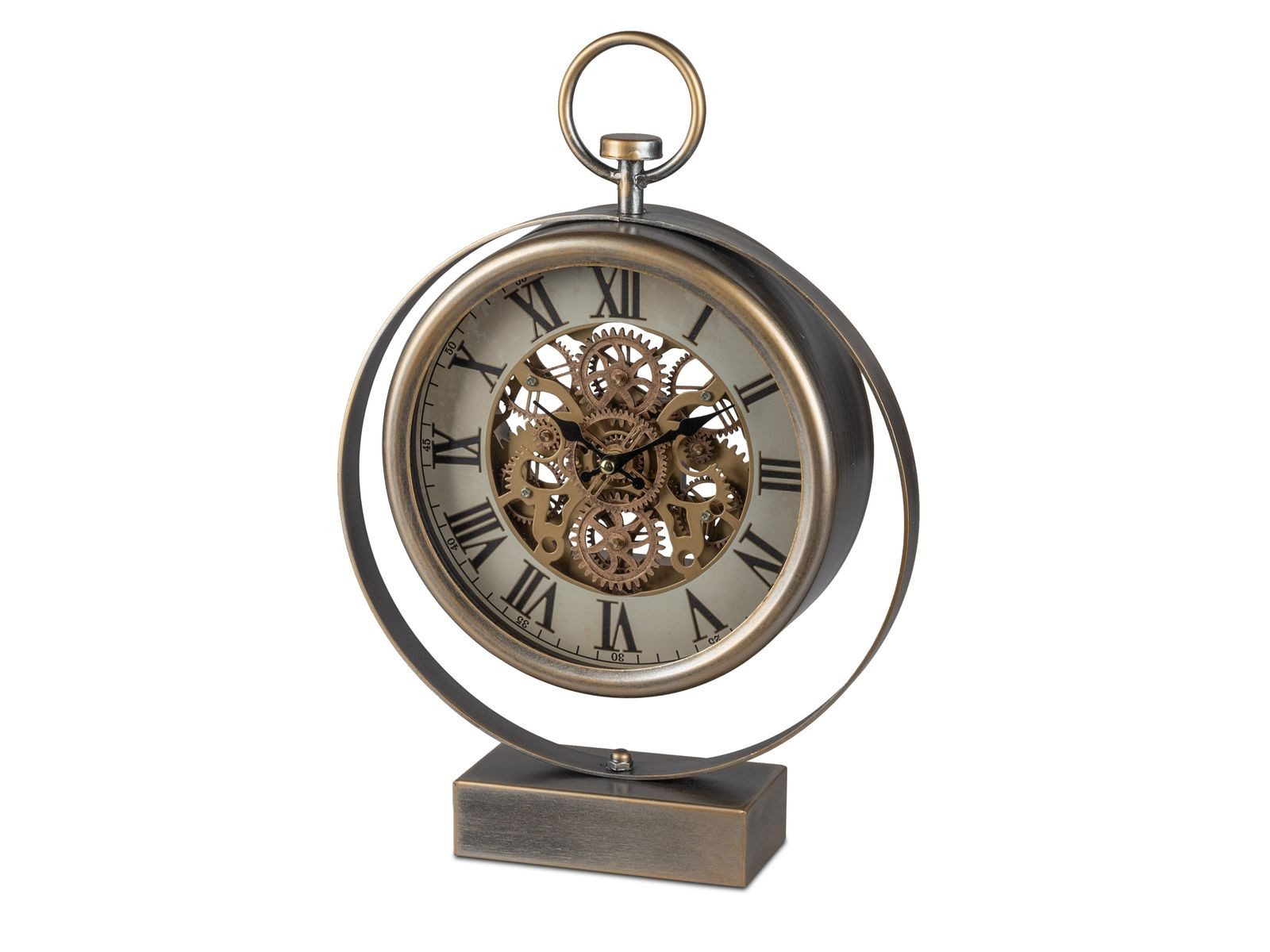 formano Wanduhr Standuhr antik mit sichtbar bewegl. goldenen Zahnrädern 42cm Metall
