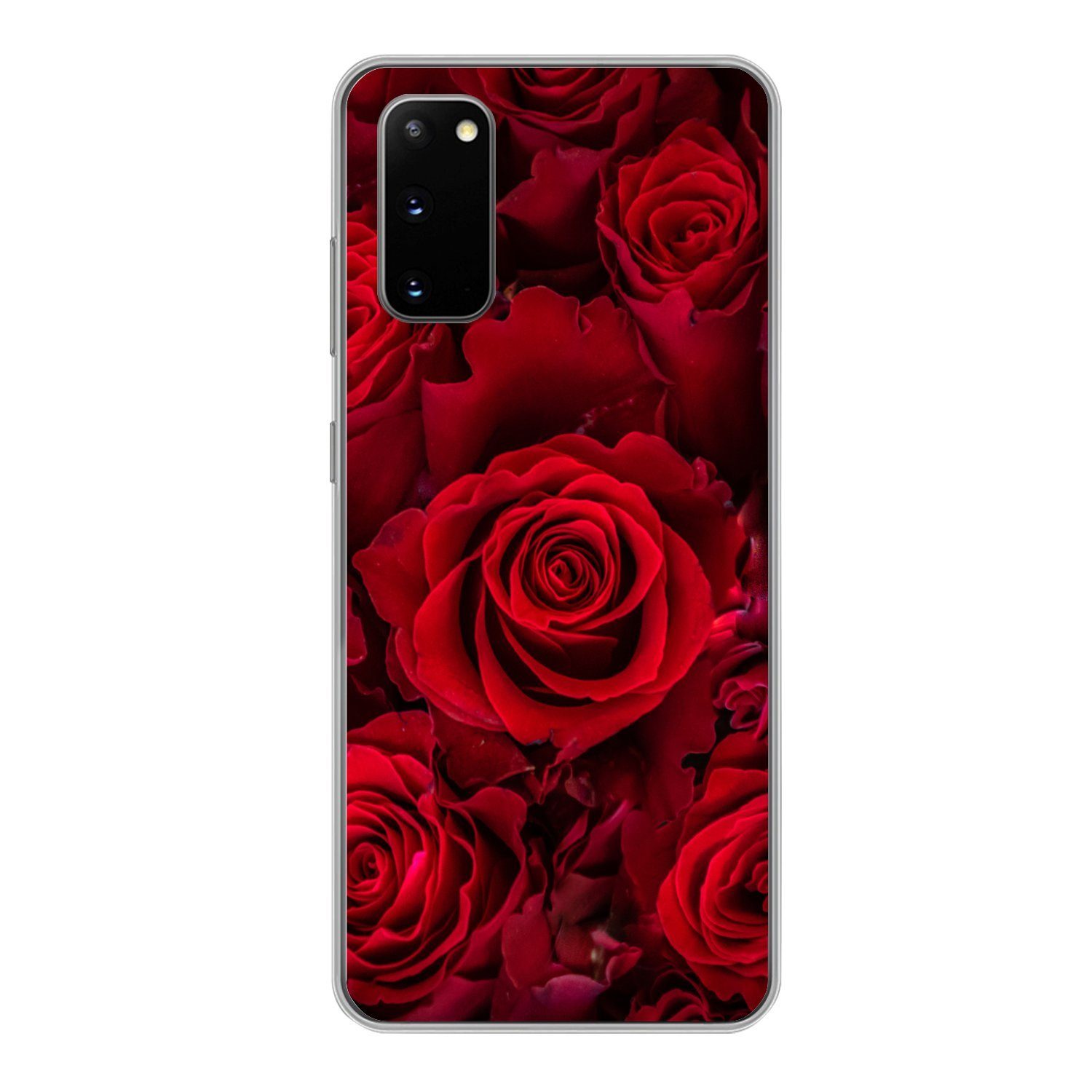 MuchoWow Handyhülle für Samsung Galaxy S20 Blumen - Rosen - Rot, Phone Case, Silikon, Schutzhülle Dünn
