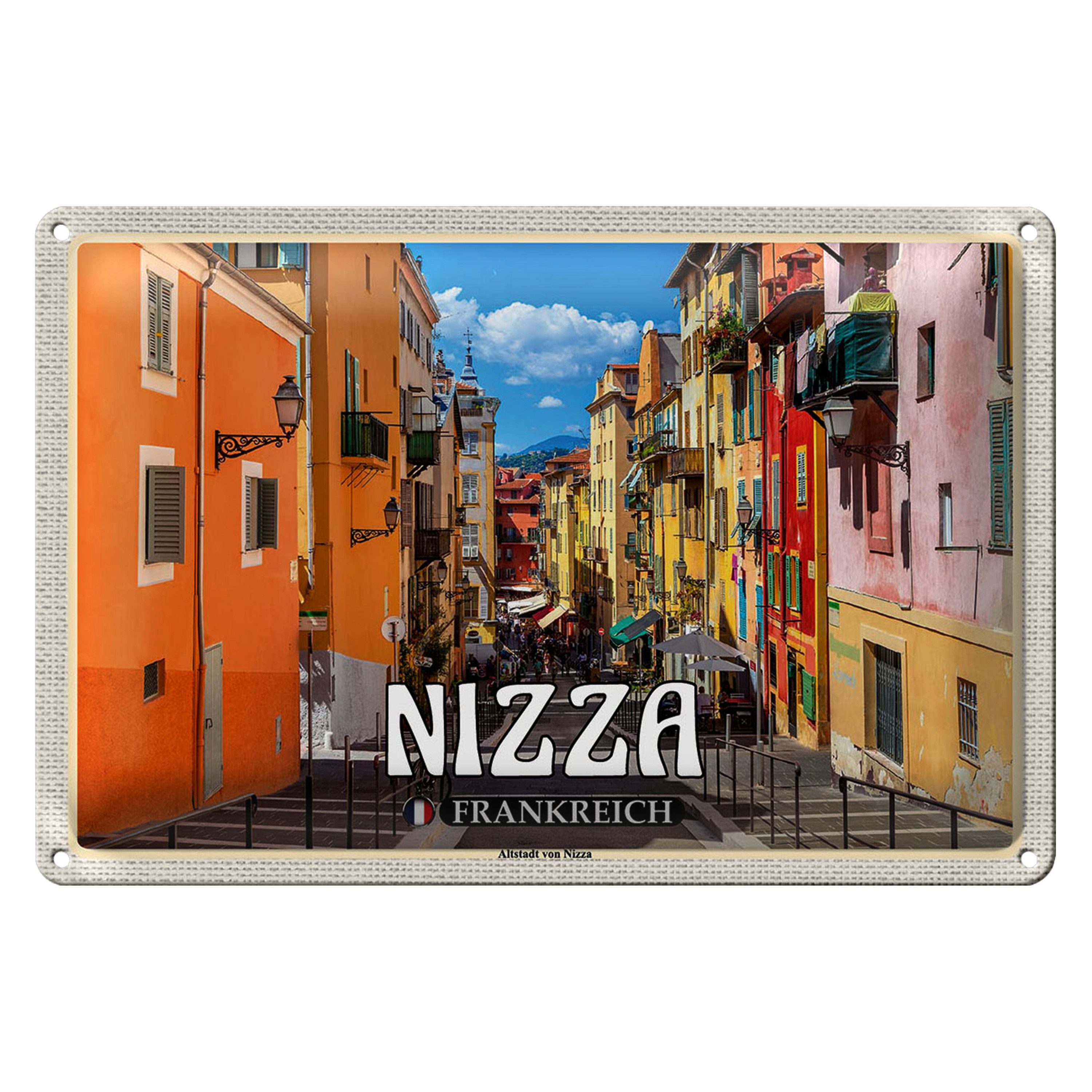 Roomando Metallschild Reise 18x12cm Nizza Frankreich Altstadt von Nizza