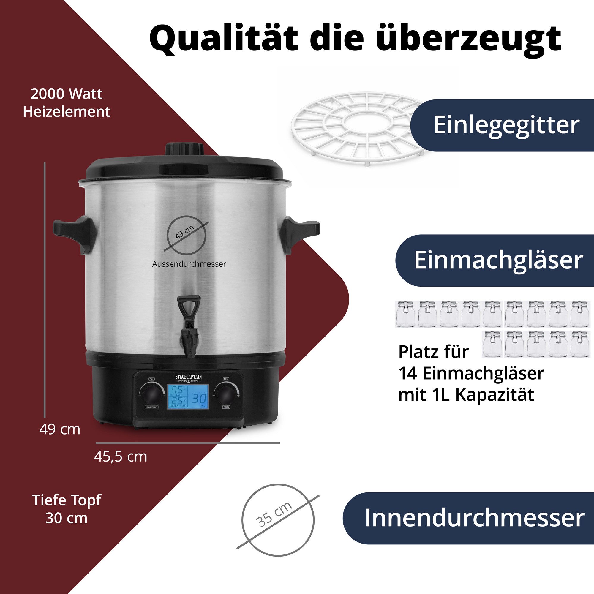Stagecaptain Einkoch- und Glühweinautomat Stagecaptain GWK-27D Glühweinkocher, 2000 W, Abschaltautomatik bei zu niedrigem Wasserstand