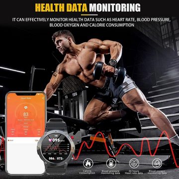 PYRODUM Smartwatch (1,32 Zoll, Android iOS), Herren mit Telefonfunktion HD Wasserdicht Fitnessuhr SpO2 20 Sportmodi