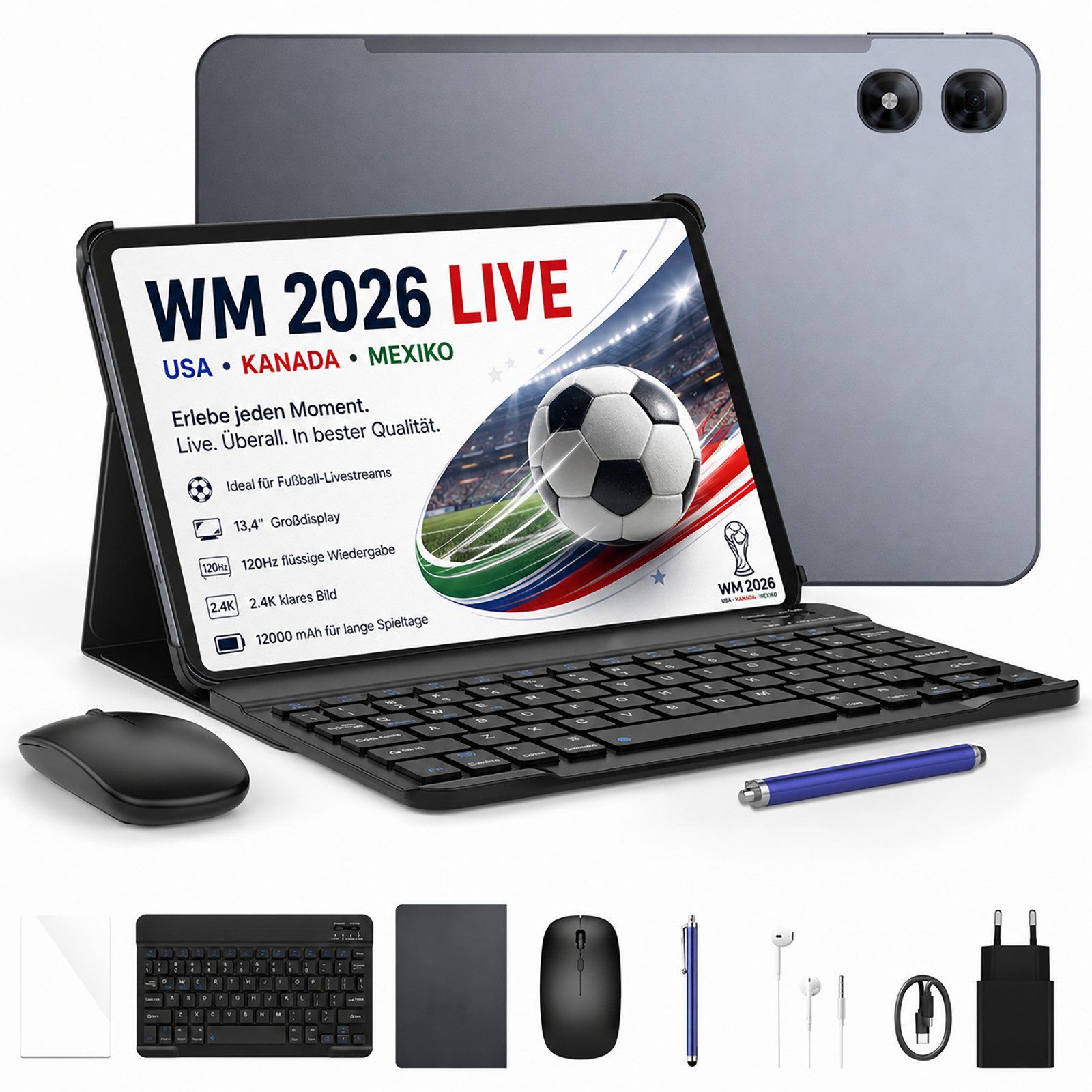 Aorlym Tablet Aorlym AP13PRO 4G LTE 14 zoll Android mit tastatur und maus SIM Tablet (13,4", 256 GB, Android 16, 4G, UNISOC T7280, 16MP Kamera, Dual Lautsprecher, 120Hz Display, Gemini AI)