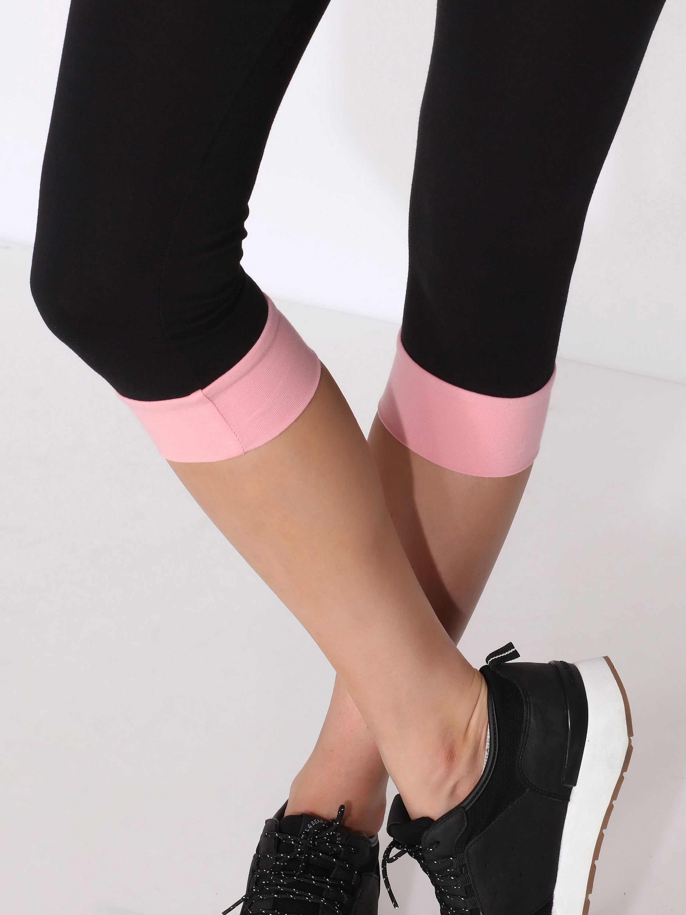 Merry Style elastischer Baumwolle Damen Leggings (1-tlg) Bund aus Leggings MS10-379 angenähtem mit Schwarz/Aprikose Bündchen