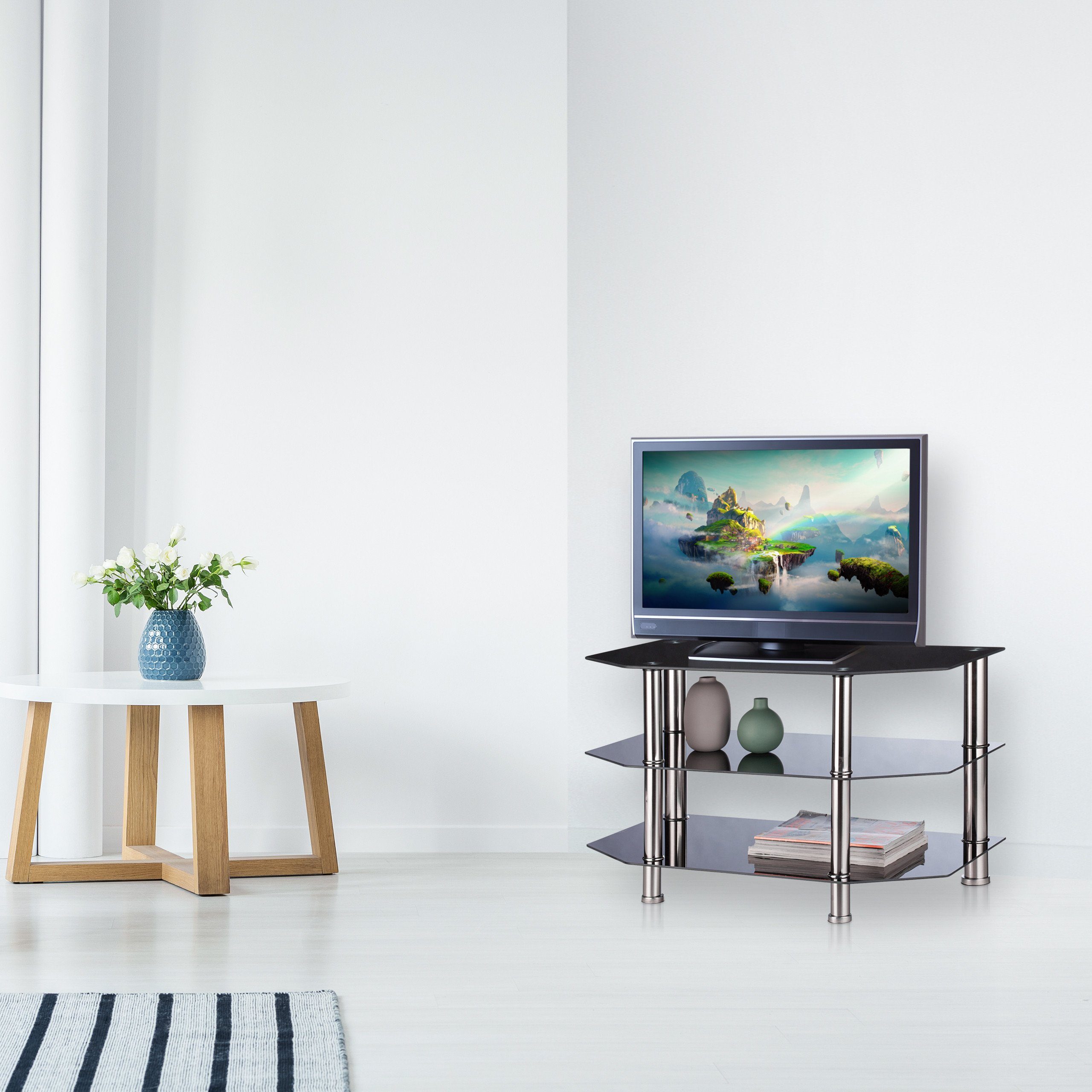 relaxdays TV-Regal Fernsehtisch Schwarzglas
