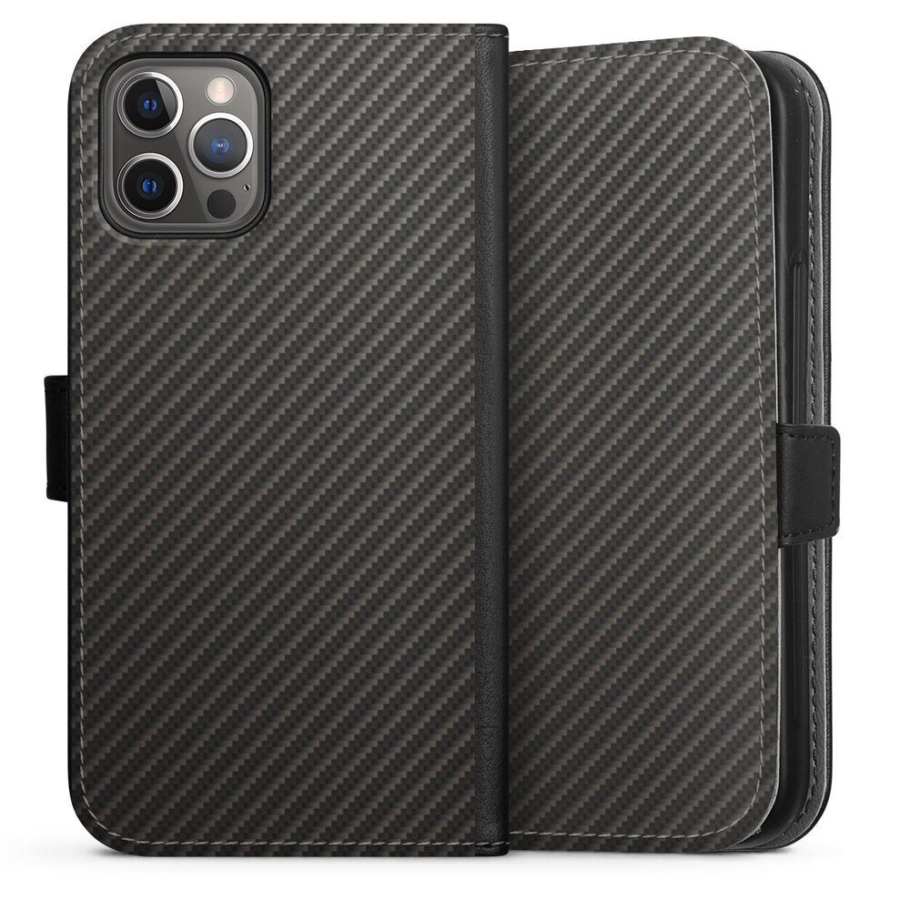 DeinDesign Handyhülle Metallic Look Muster Carbon Carbon, Apple iPhone 12 Pro Hülle Handy Flip Case Wallet Cover